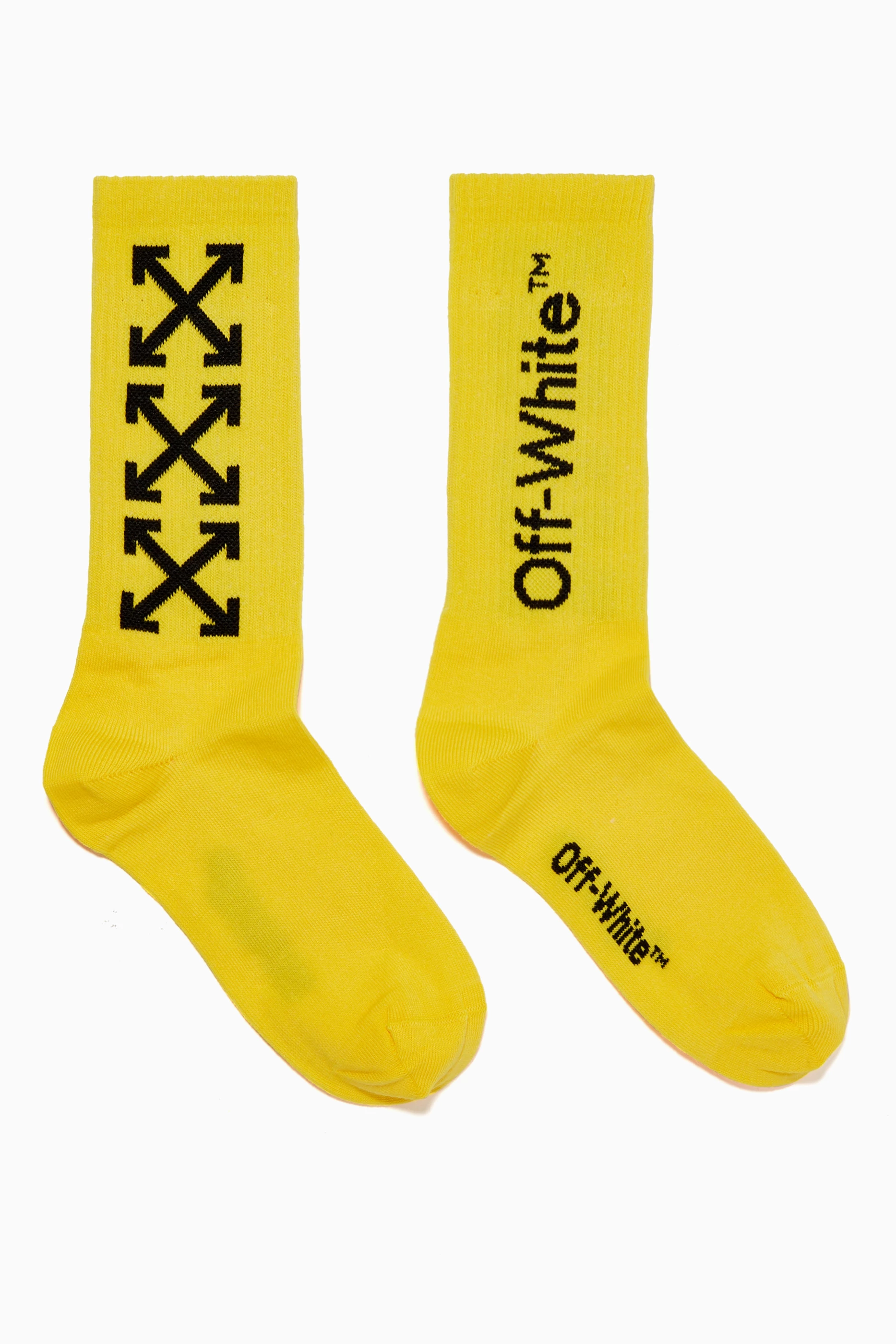 Buy Off White Yellow Arrows Mid Length Socks in Cotton for UNISEX