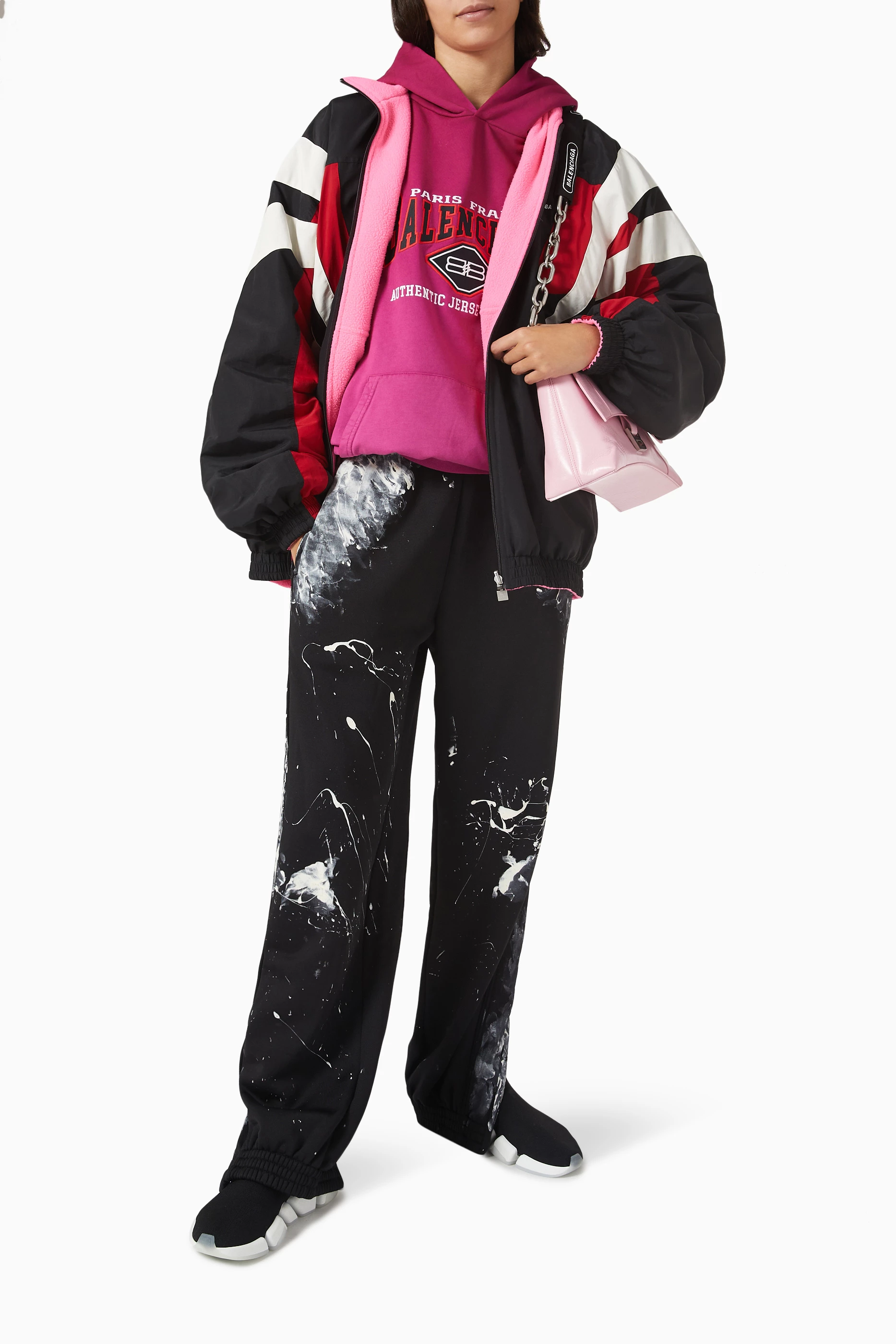 Buy Balenciaga Pink Logo Large Fit Hoodie in Cotton Fleece for