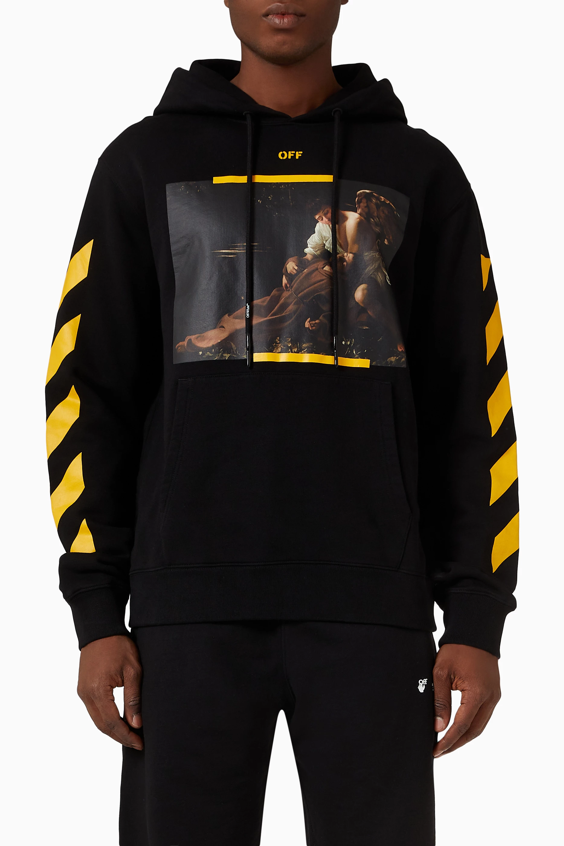 Buy Off White Black Diagonal Caravaggio St. Francis Hoodie in Cotton for Men in UAE Ounass