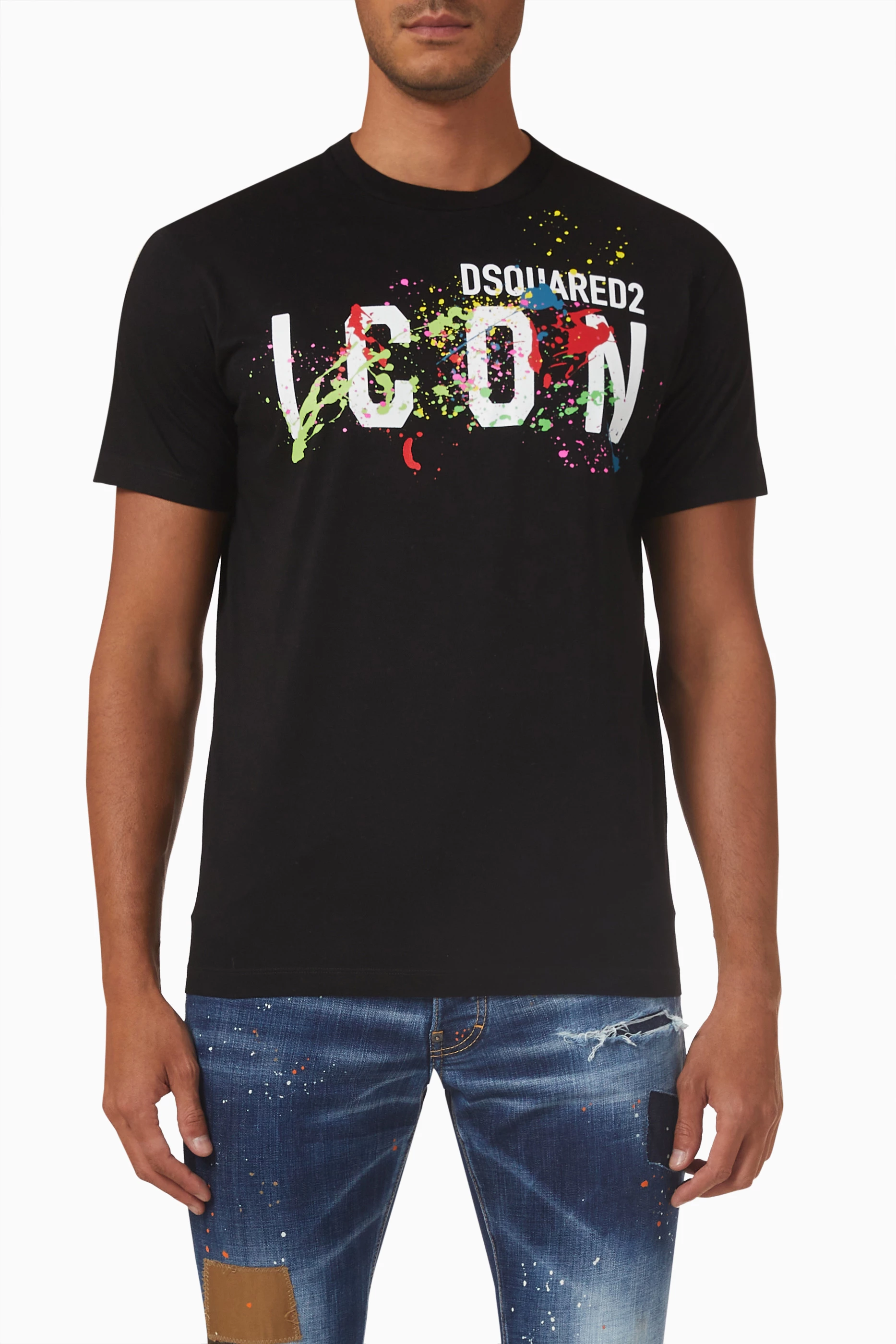 Buy Dsquared2 Black Icon Splatter Cool T shirt in Cotton jersey for Men in UAE Ounass