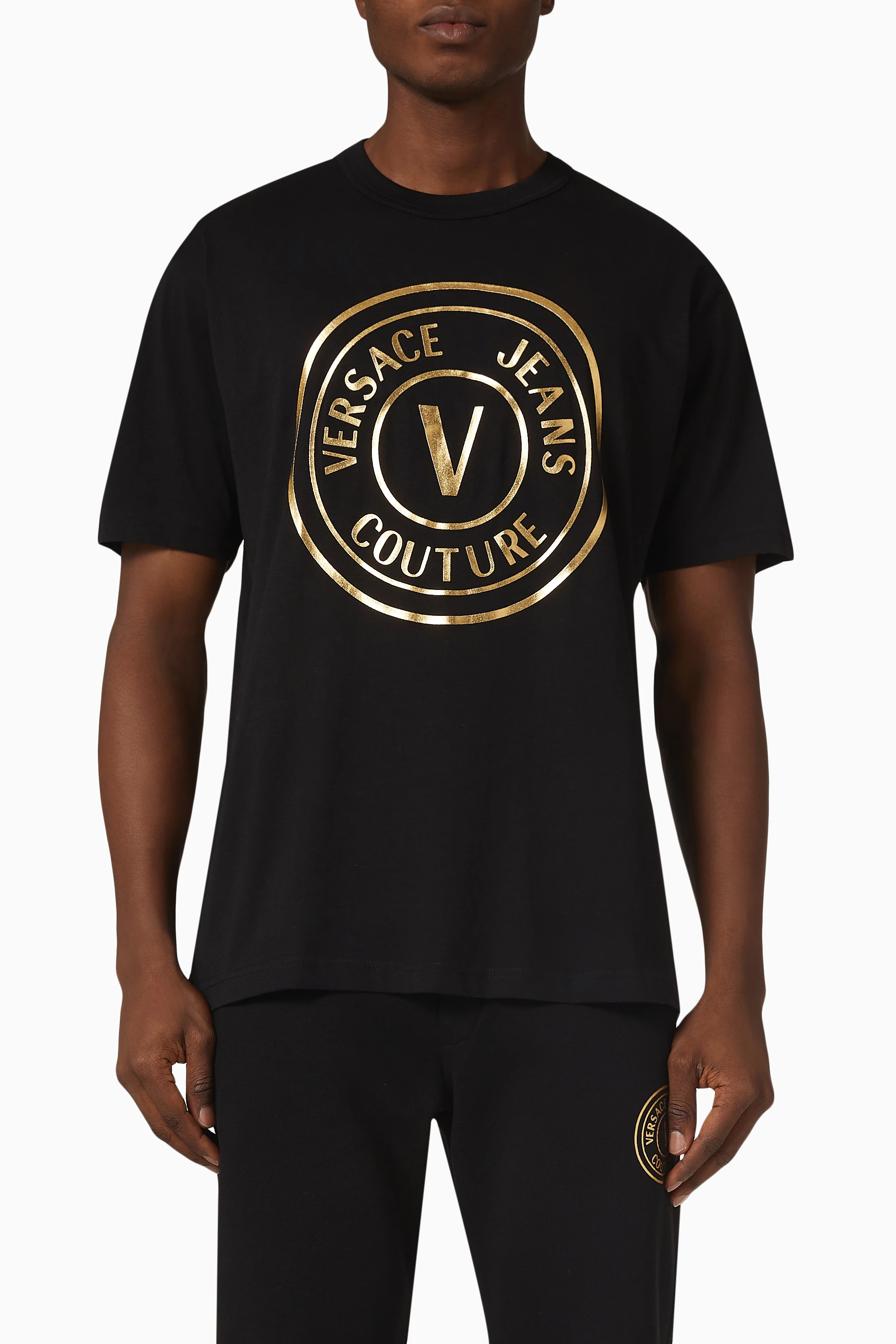 Versace jeans crew neck logo t shirt black new arrivals