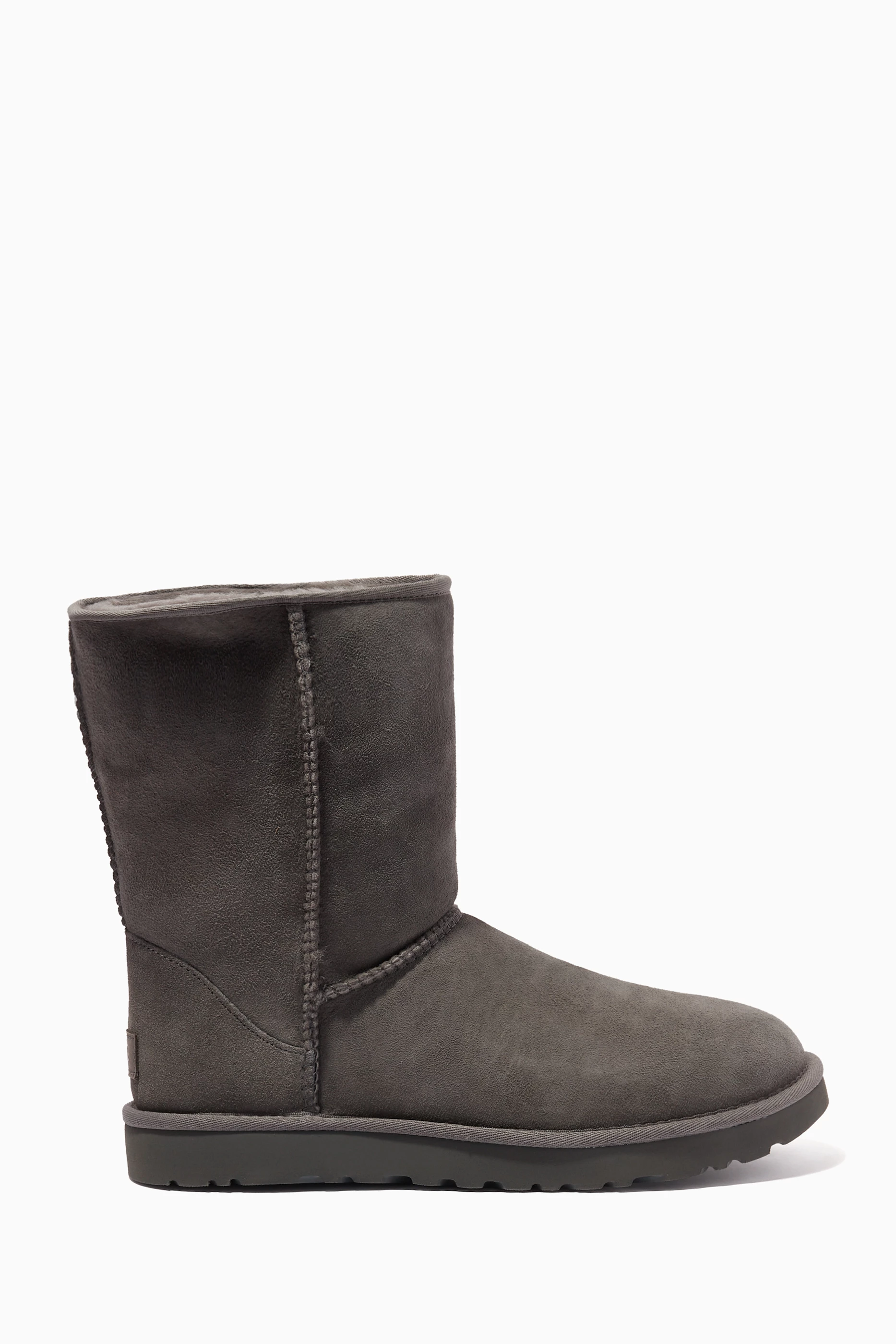 Buy UGG Grey Classic Short II Boots in Leather Fur for Women in