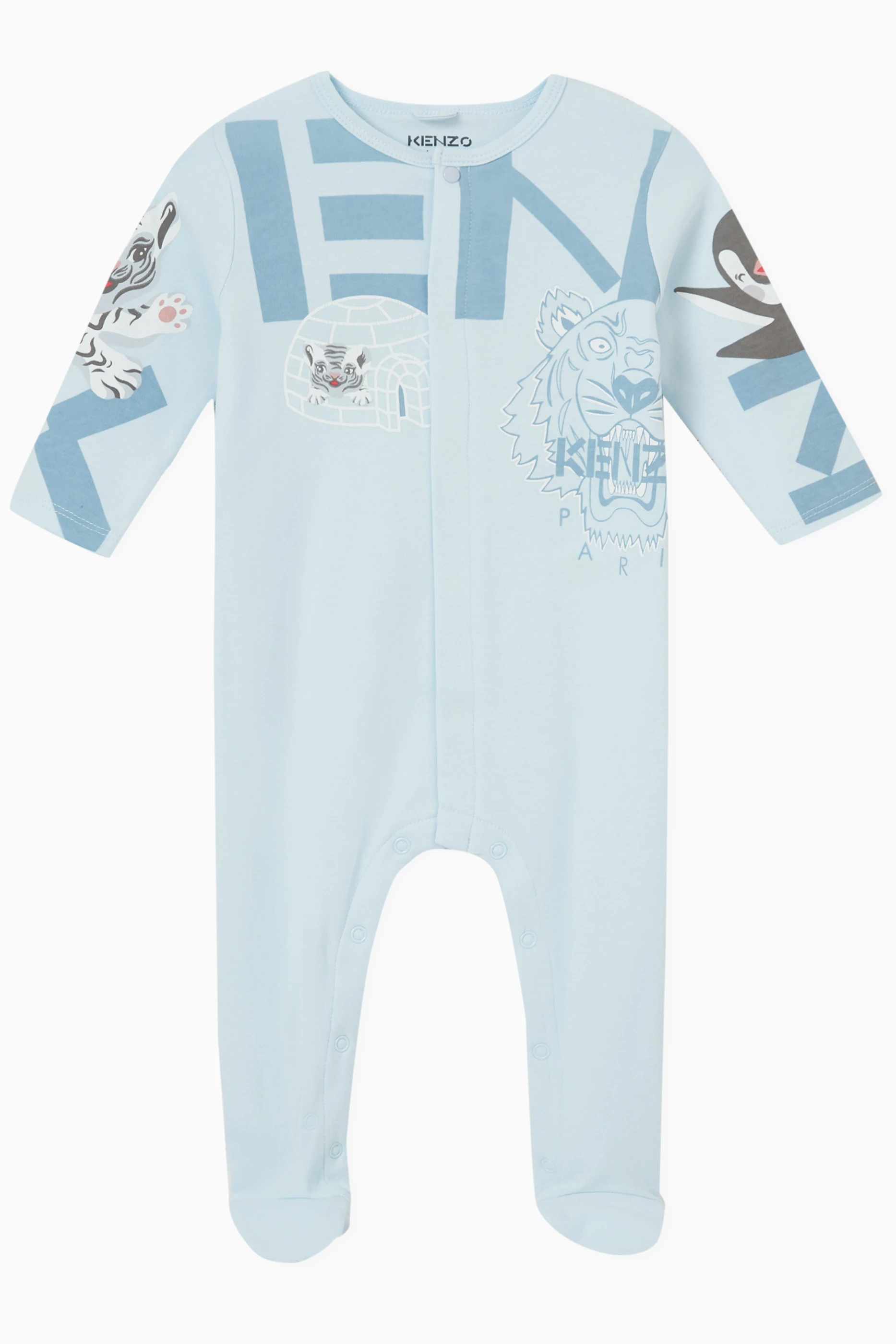 Buy KENZO KIDS Blue Logo Print Sleepsuit in Cotton for Baby Boys in UAE Ounass