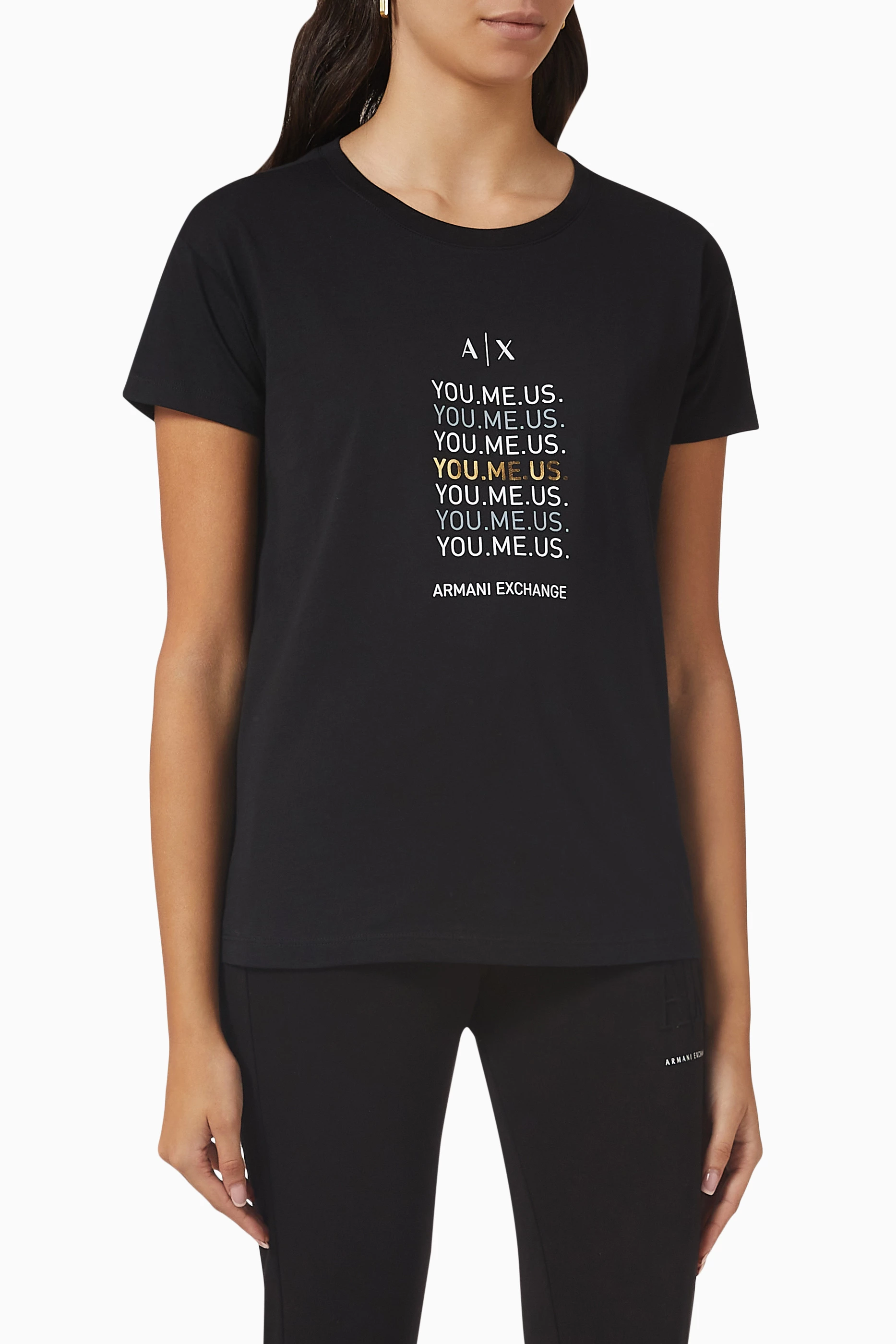 Buy Armani Exchange Black YOU.ME.US Logo T shirt in Cotton