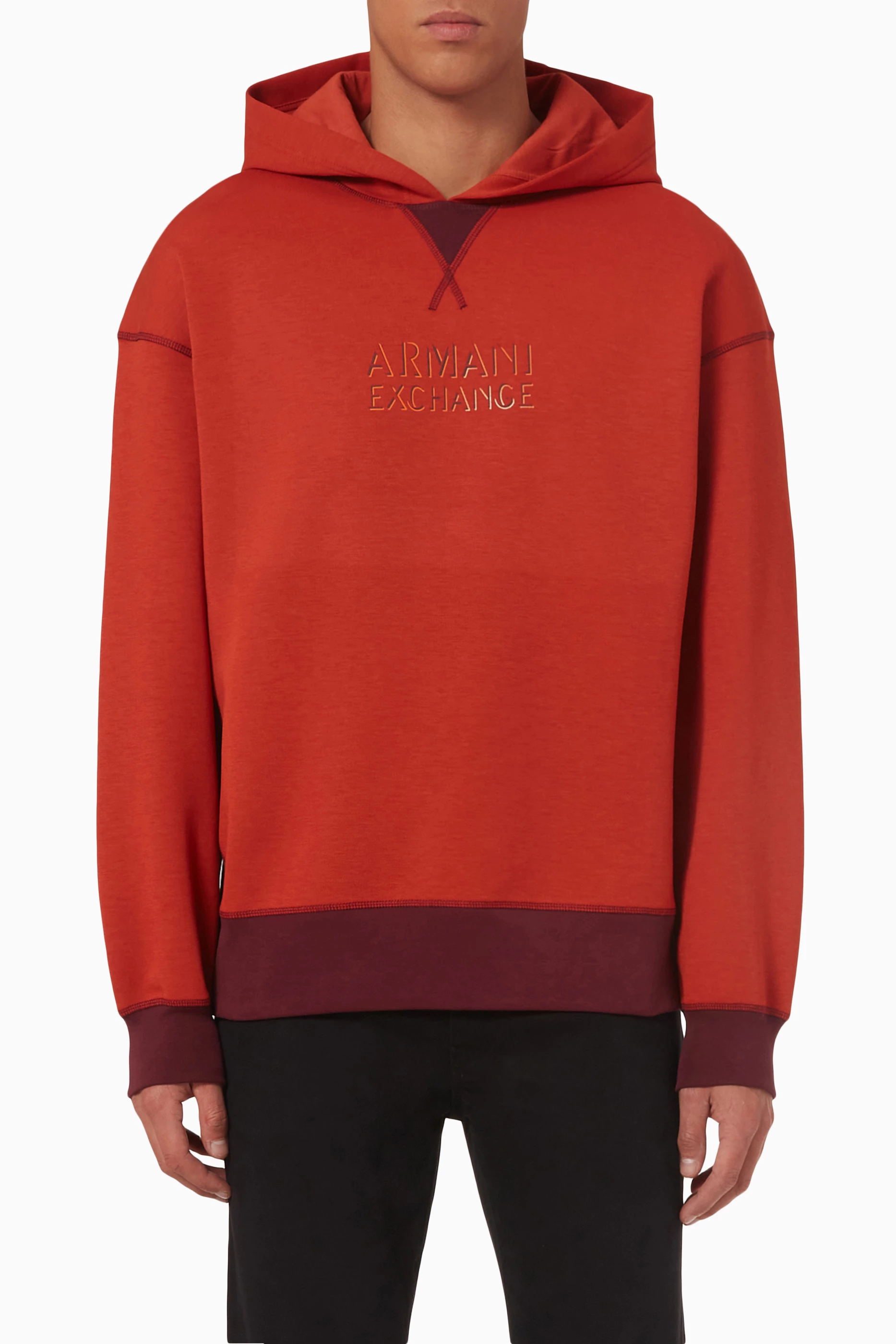 Buy Armani Exchange Orange Logo Printed Hoodie in Cotton for Men