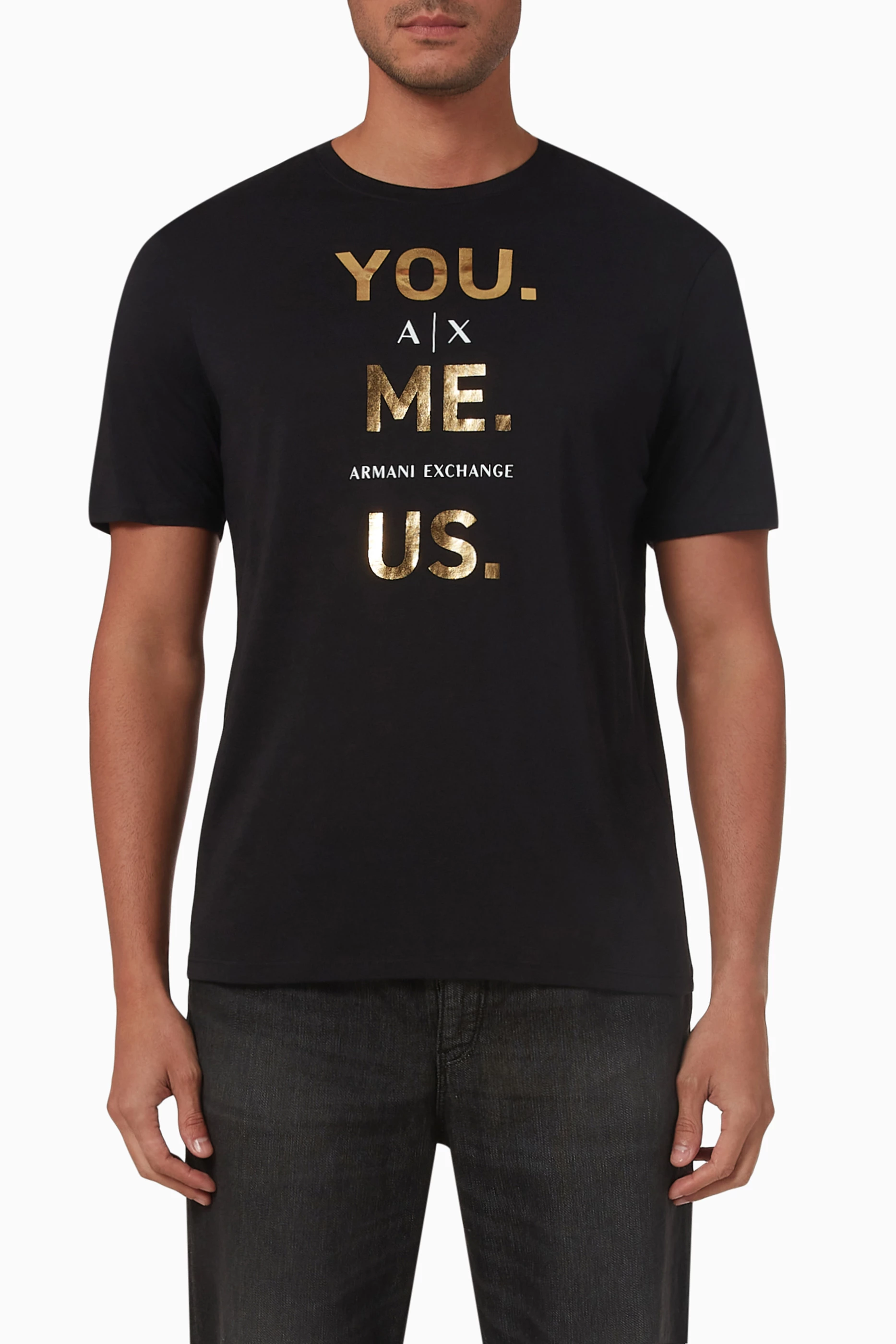 Buy Armani Exchange Black You.Me.Us T shirt in Cotton for Men in
