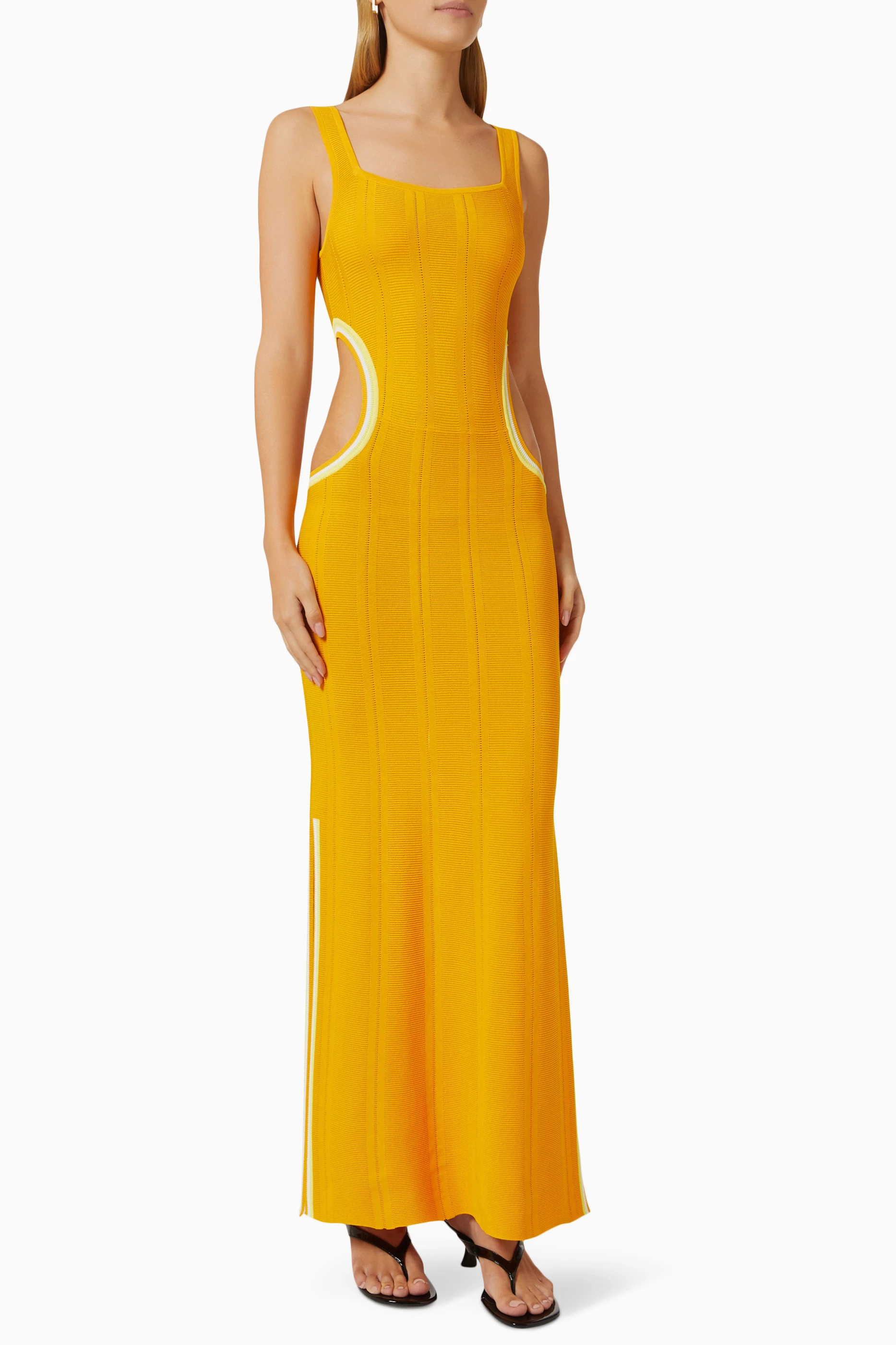 Buy Solid Striped Orange The Lola Dress in Viscose Knit for Women in UAE Ounass