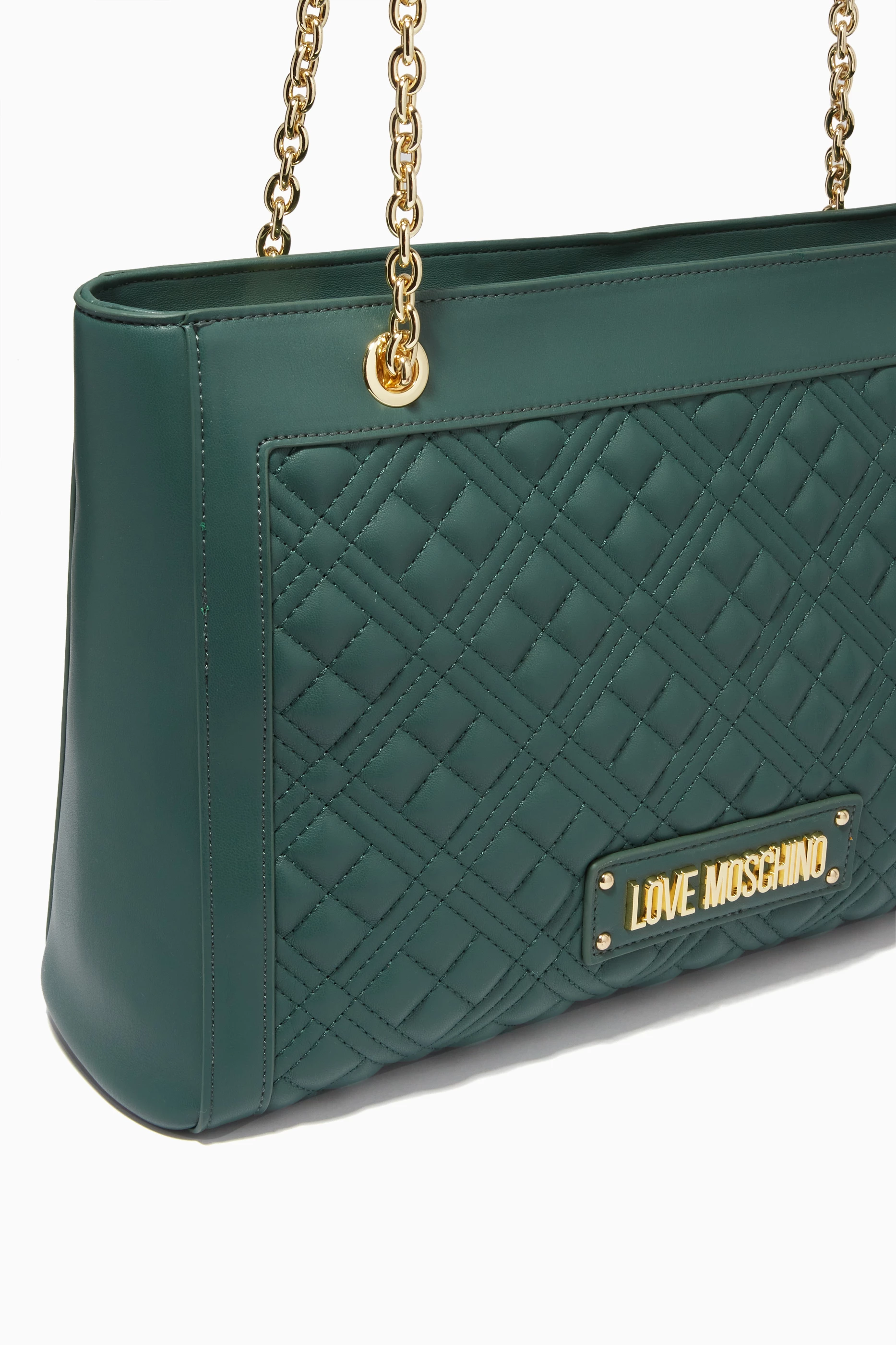 Buy Love Moschino Green Logo Shoulder Bag in Quilted Faux Leather