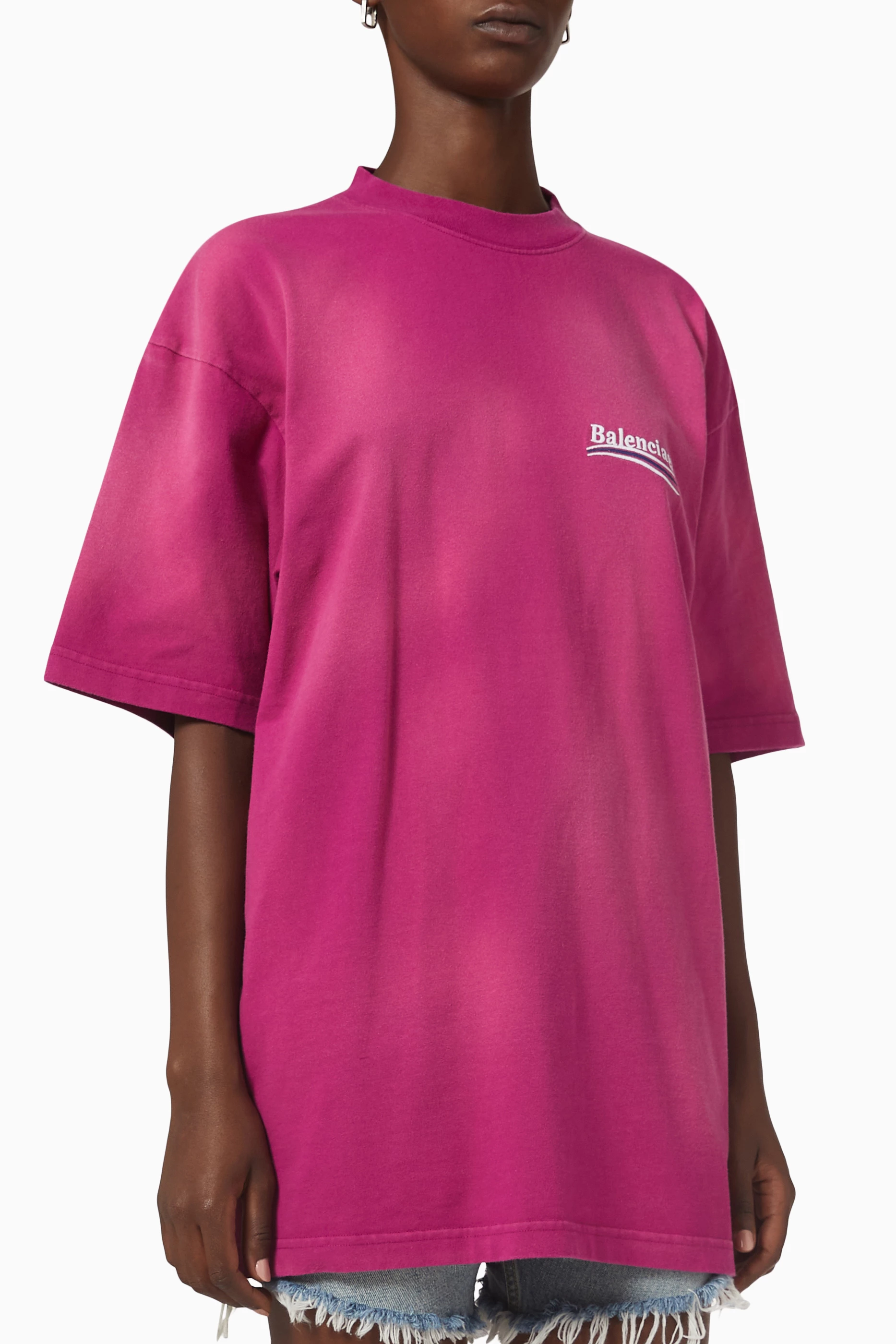 Buy Balenciaga Purple Political Campaign T shirt in Vintage Jersey for Women in UAE Ounass