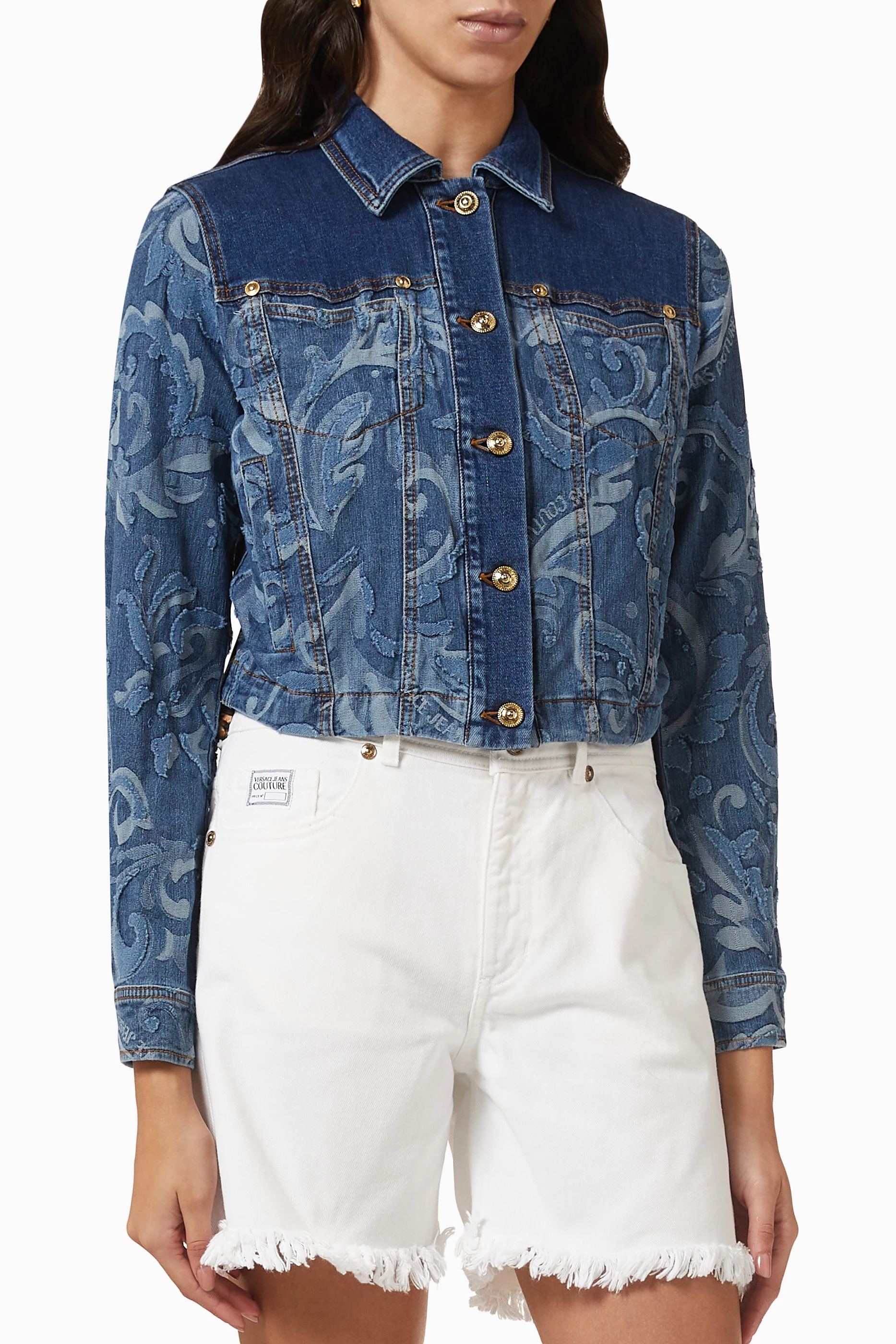 Versace denim jacket store womens
