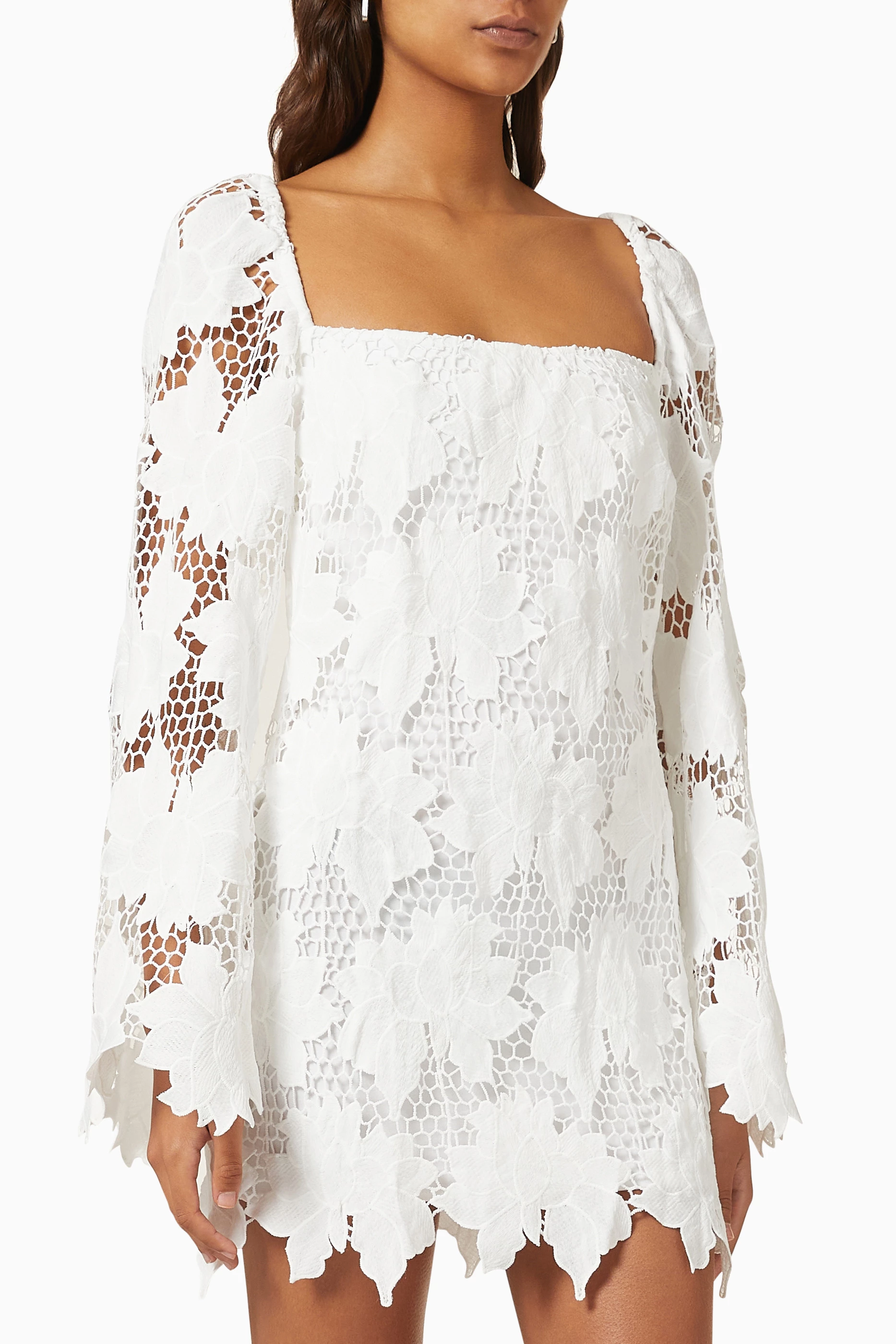 Buy Rumer White Tropez Floral Crochet Mini Dress for Women in UAE Ounass