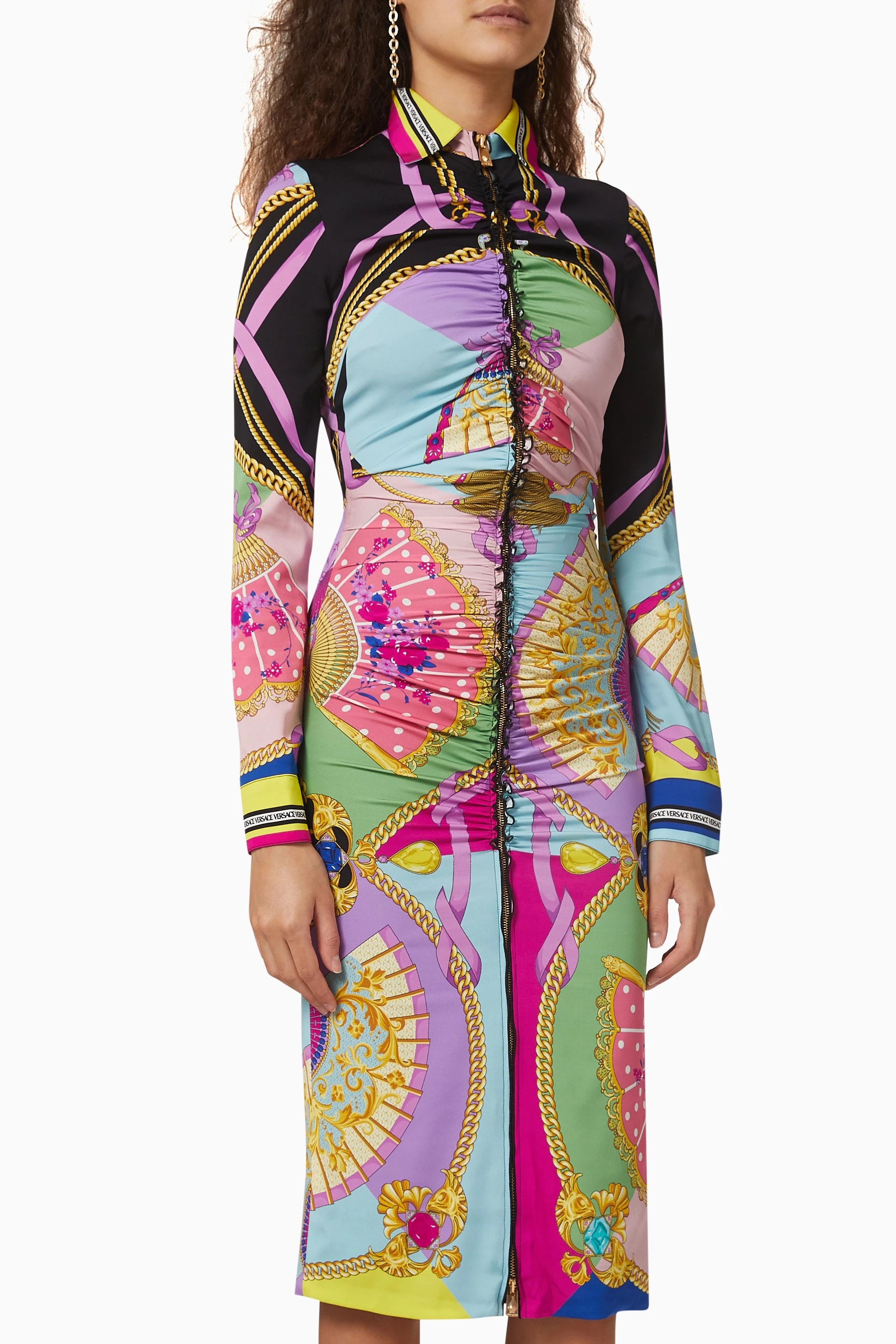 Buy Versace Multicolour I Ventagli Midi Shirt Dress in Silk for