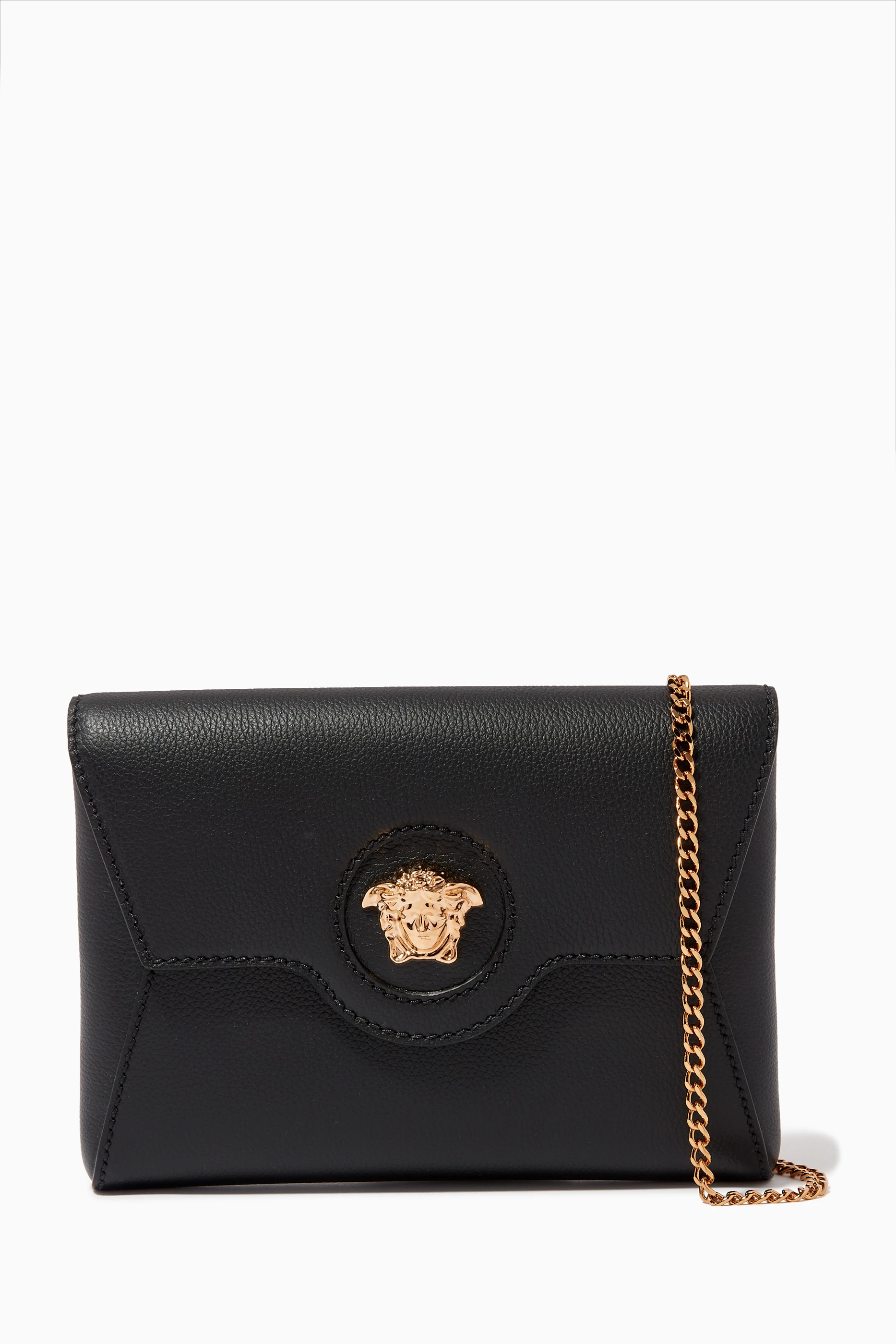 Buy Versace Black La Medusa Envelope Clutch in Leather for Women