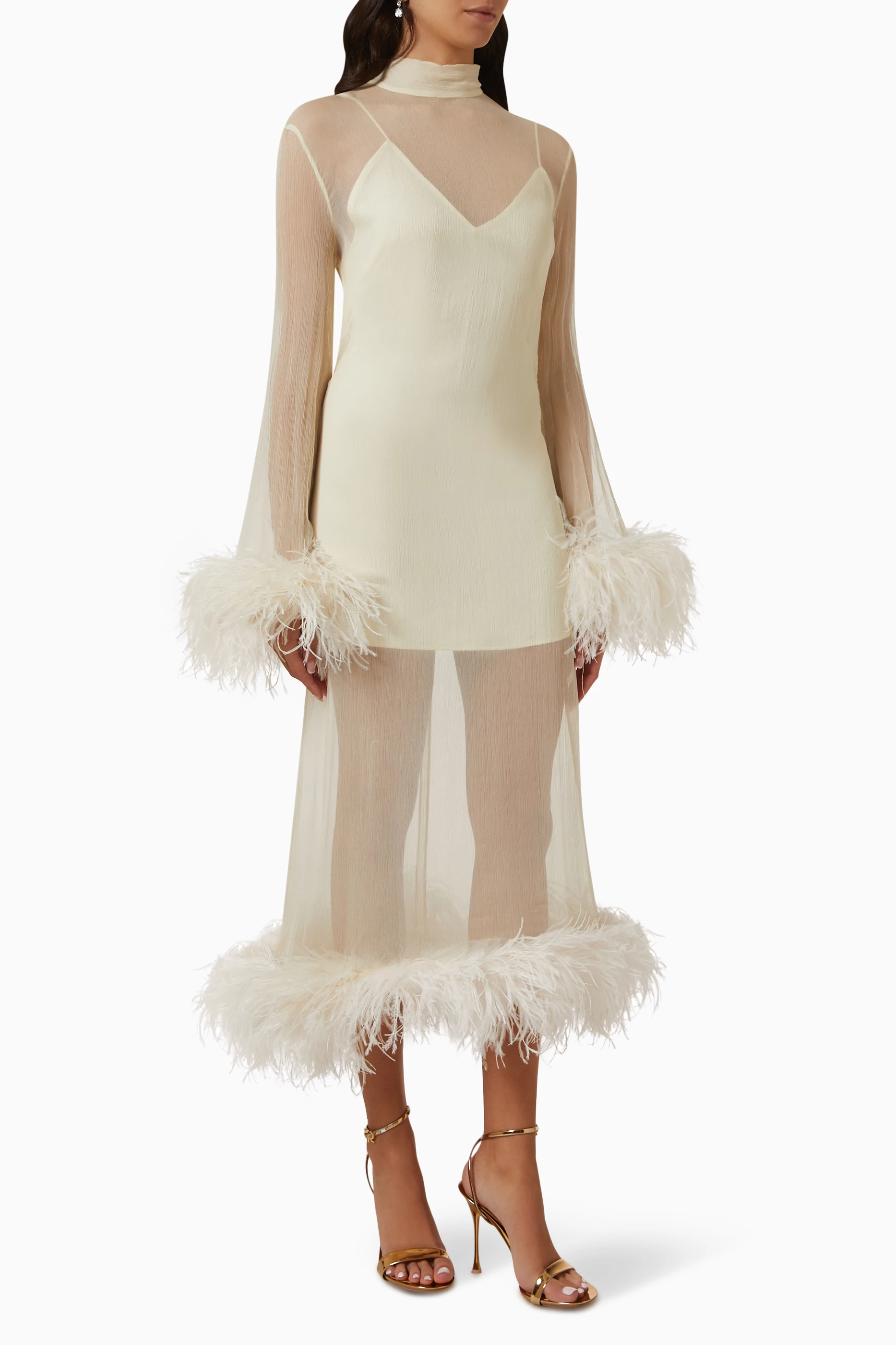Ostrich feather online dress white