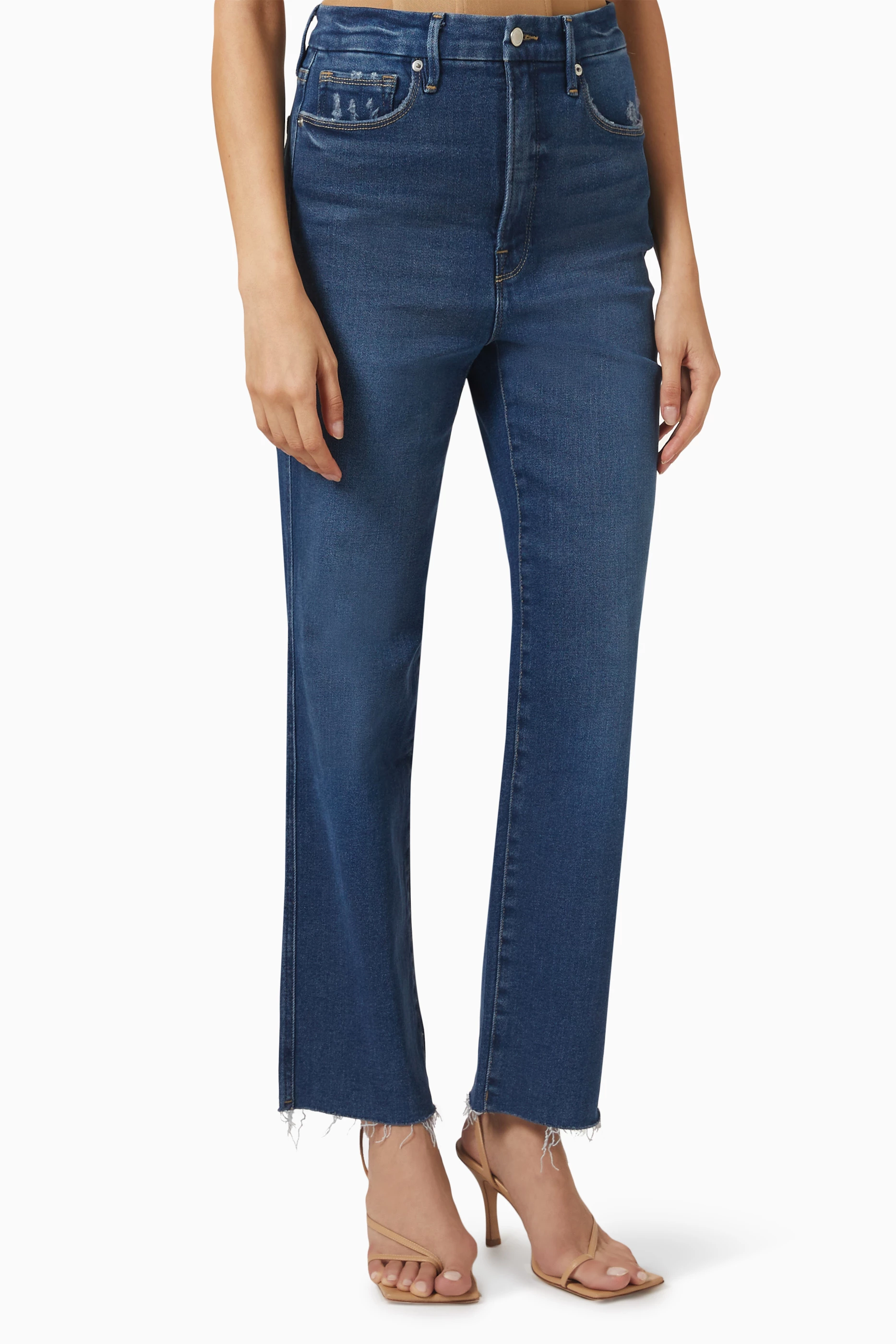 Buy Good American Blue Good Curve Straight Fit Jeans for Women in