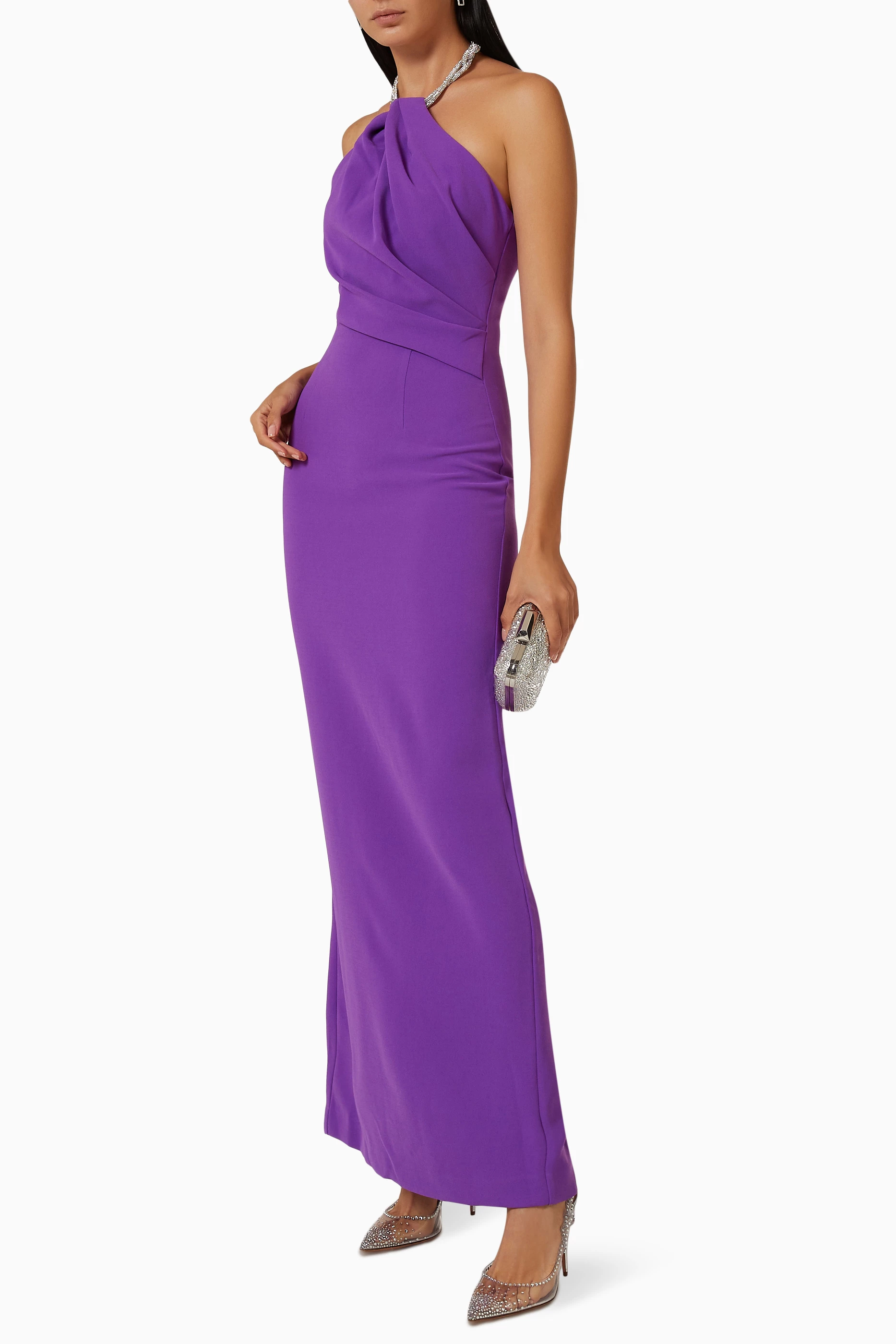 Buy Solace London Purple Riva Embellished Maxi Dress in Crepe for