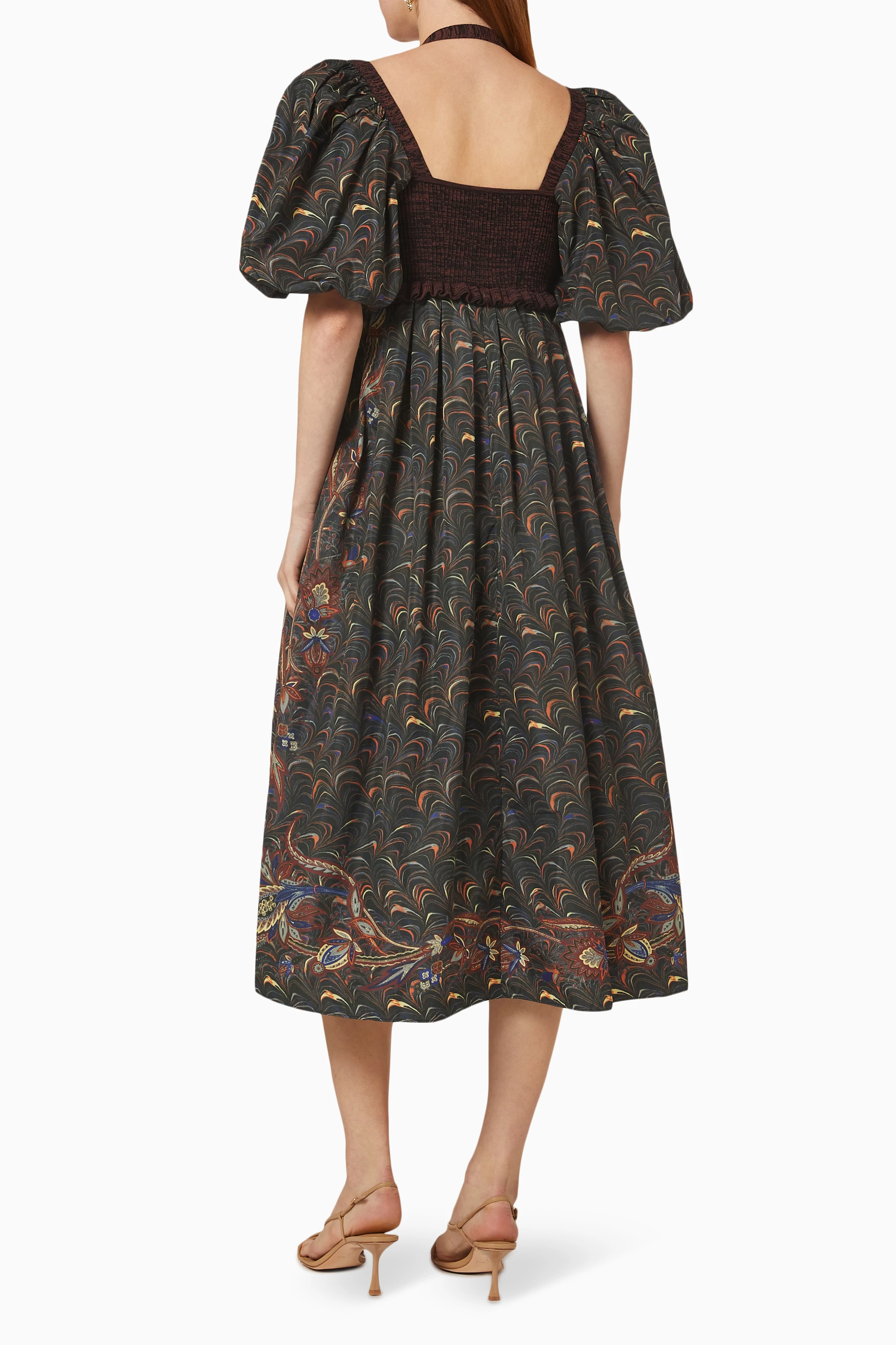 Buy Ulla Johnson Black Philippa Printed Midi Dress in Taffeta