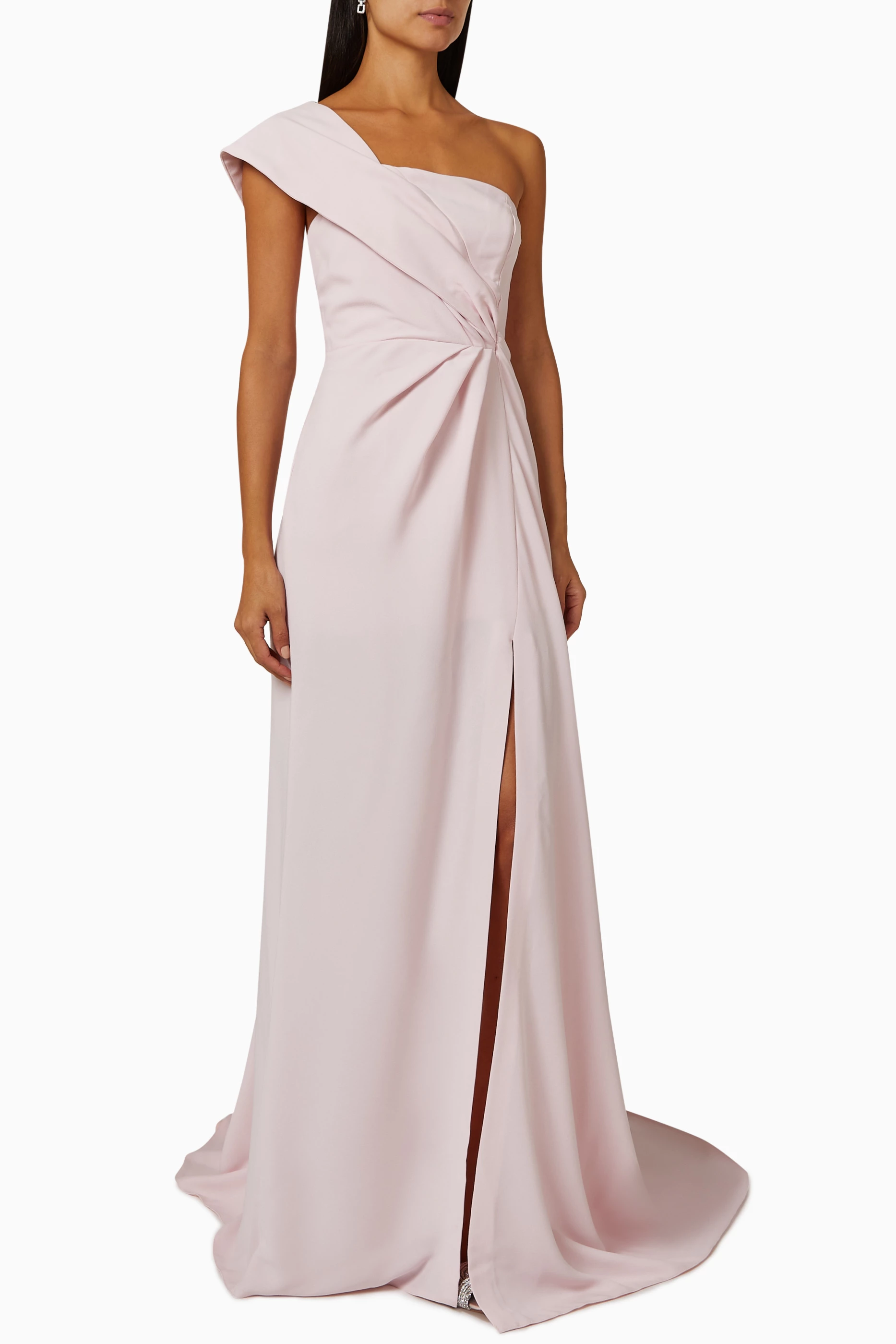 Buy NASS Pink One shoulder Gown in Satin for Women in UAE Ounass