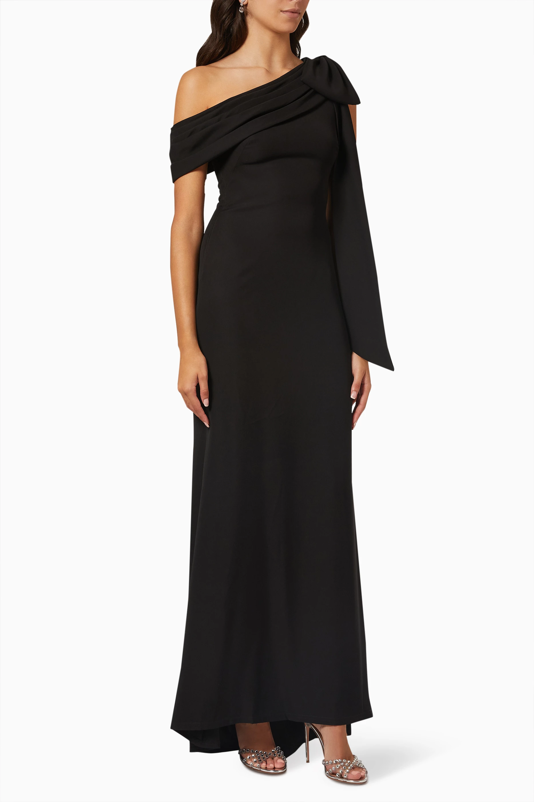 One shoulder crepe gown hotsell