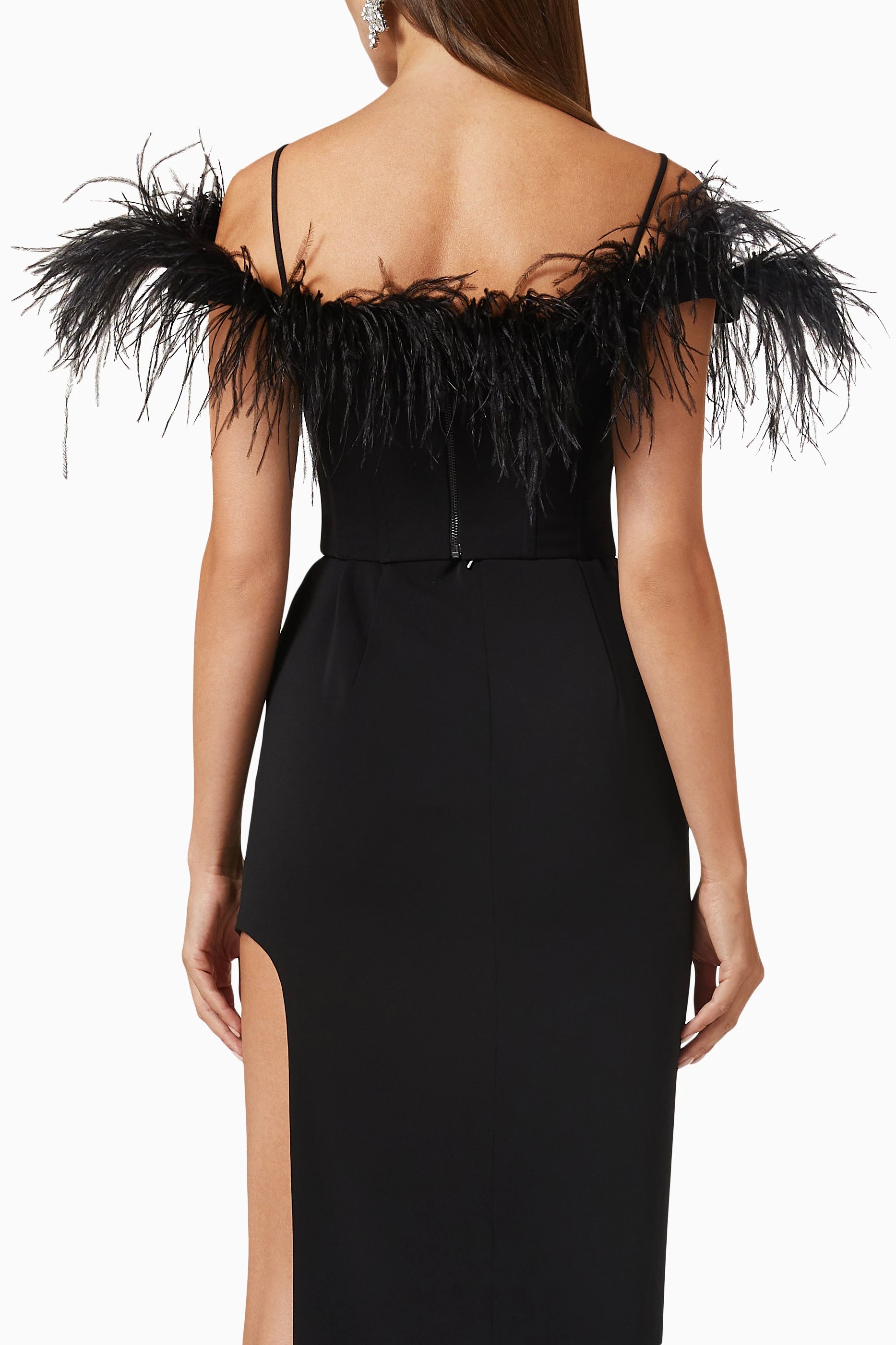 Rozie Corsets Off Shoulder Satin Corset with Feathers