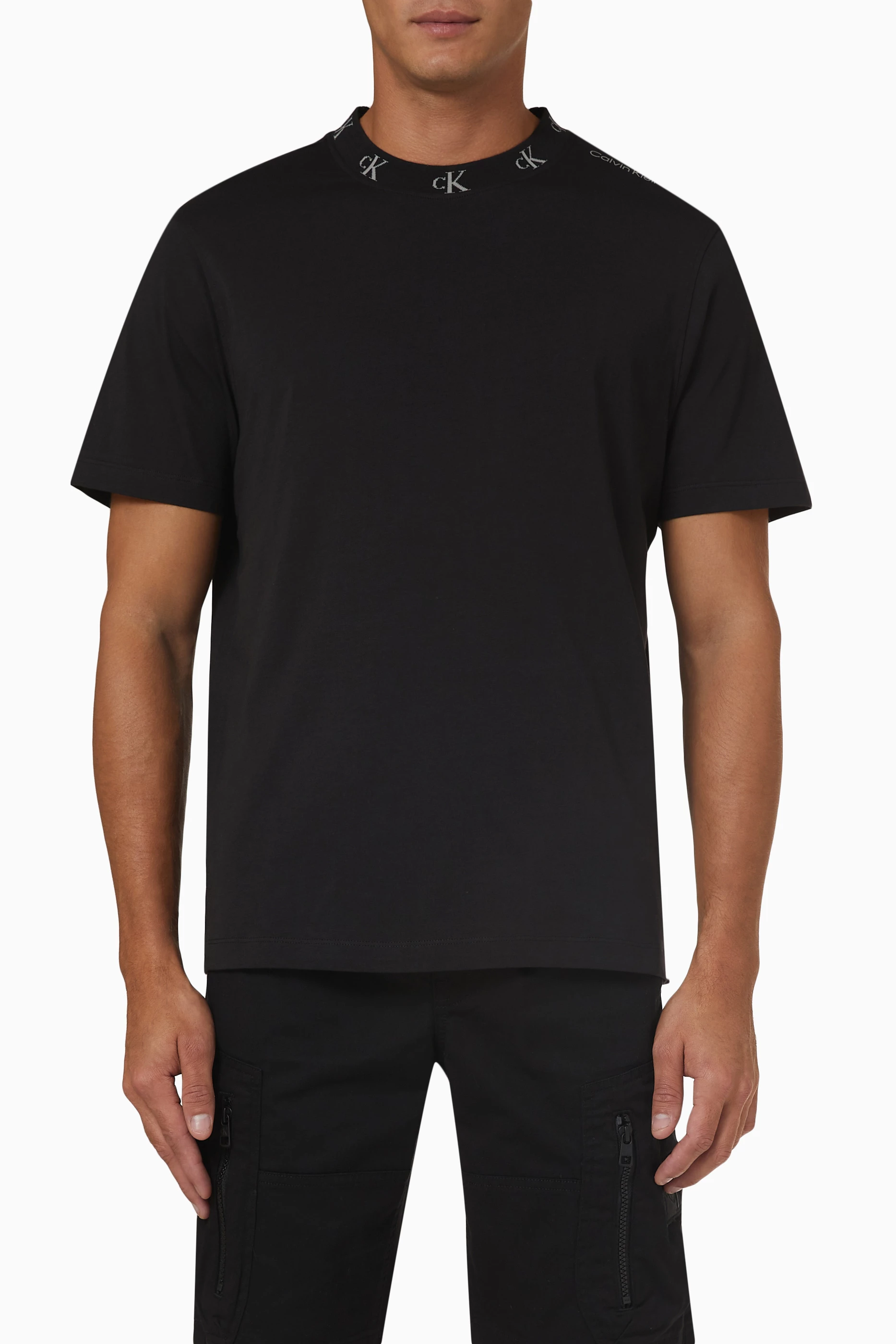 Buy Calvin Klein Jeans Black Logo Collar T shirt in Organic Cotton