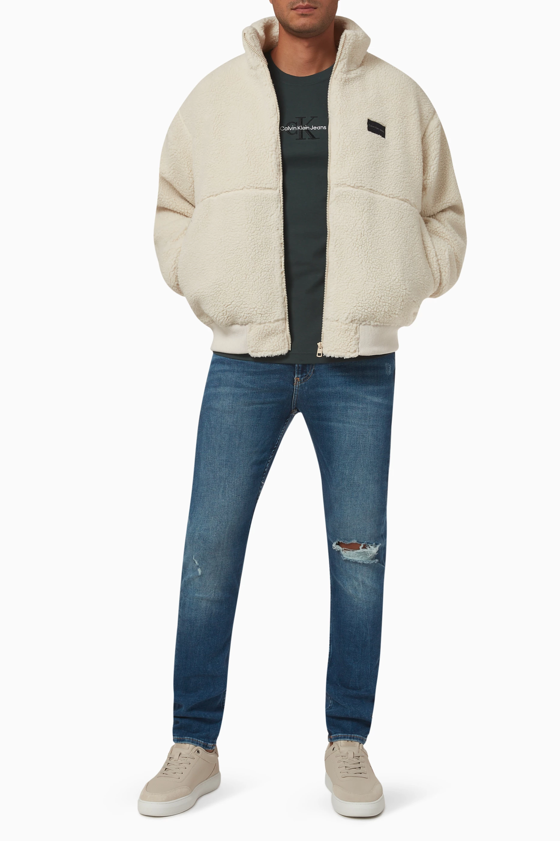 Calvin klein men's short parka discount with sherpa hood