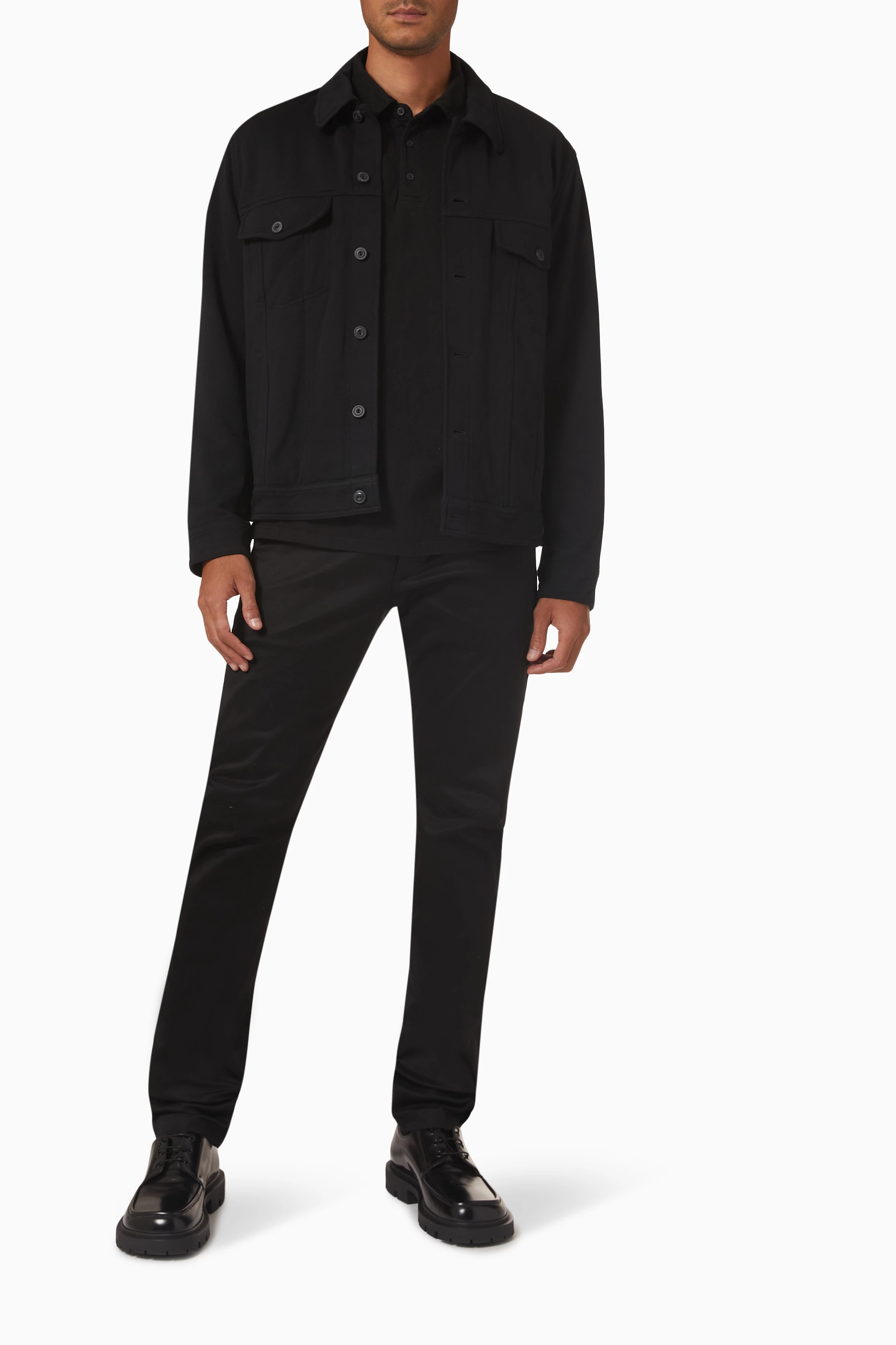 Buy Vince Black Soft Trucker Jacket in French terry Cotton for Men