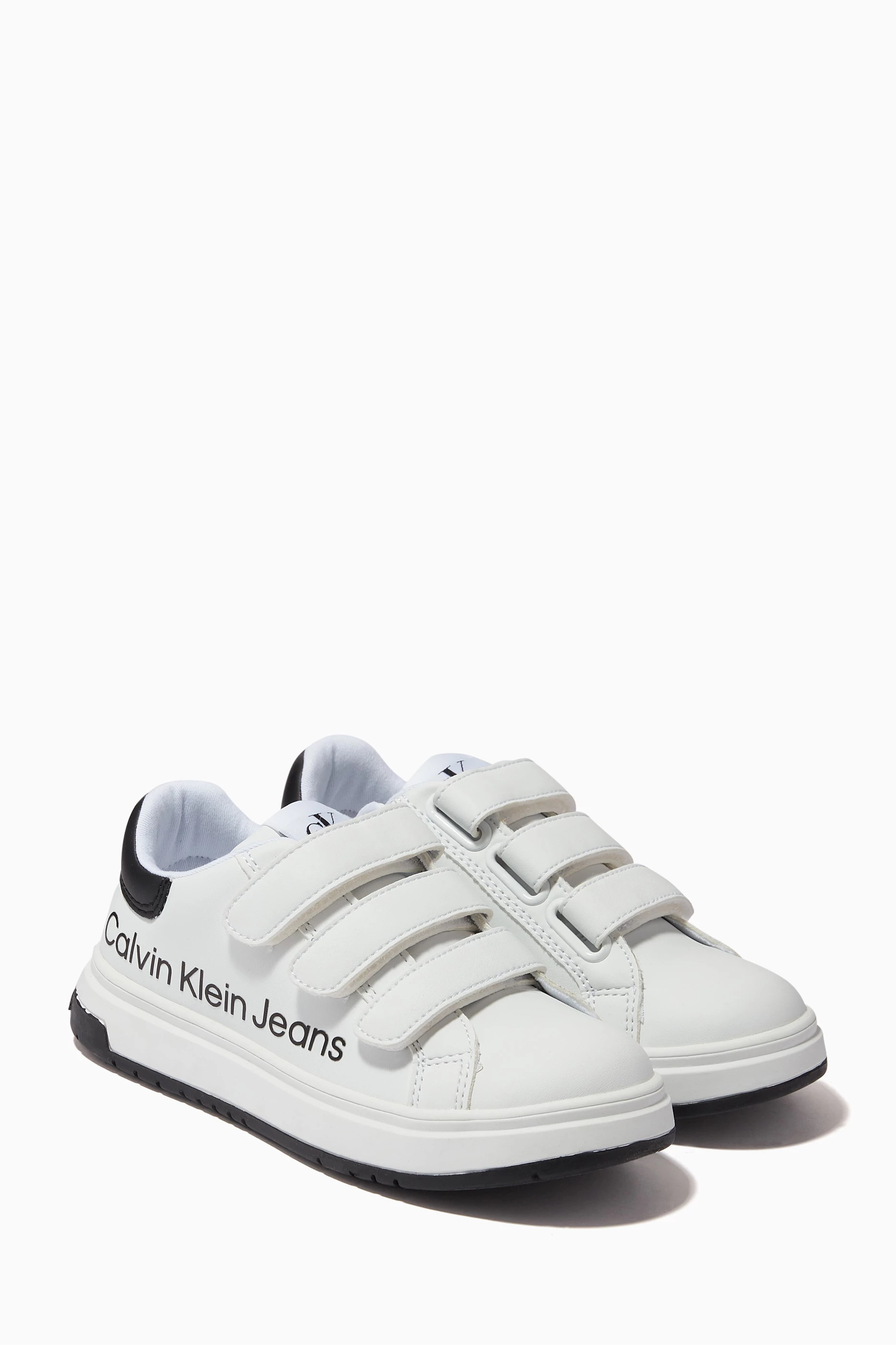 Buy Calvin Klein White Velcro Sneakers in Recycled Leather for