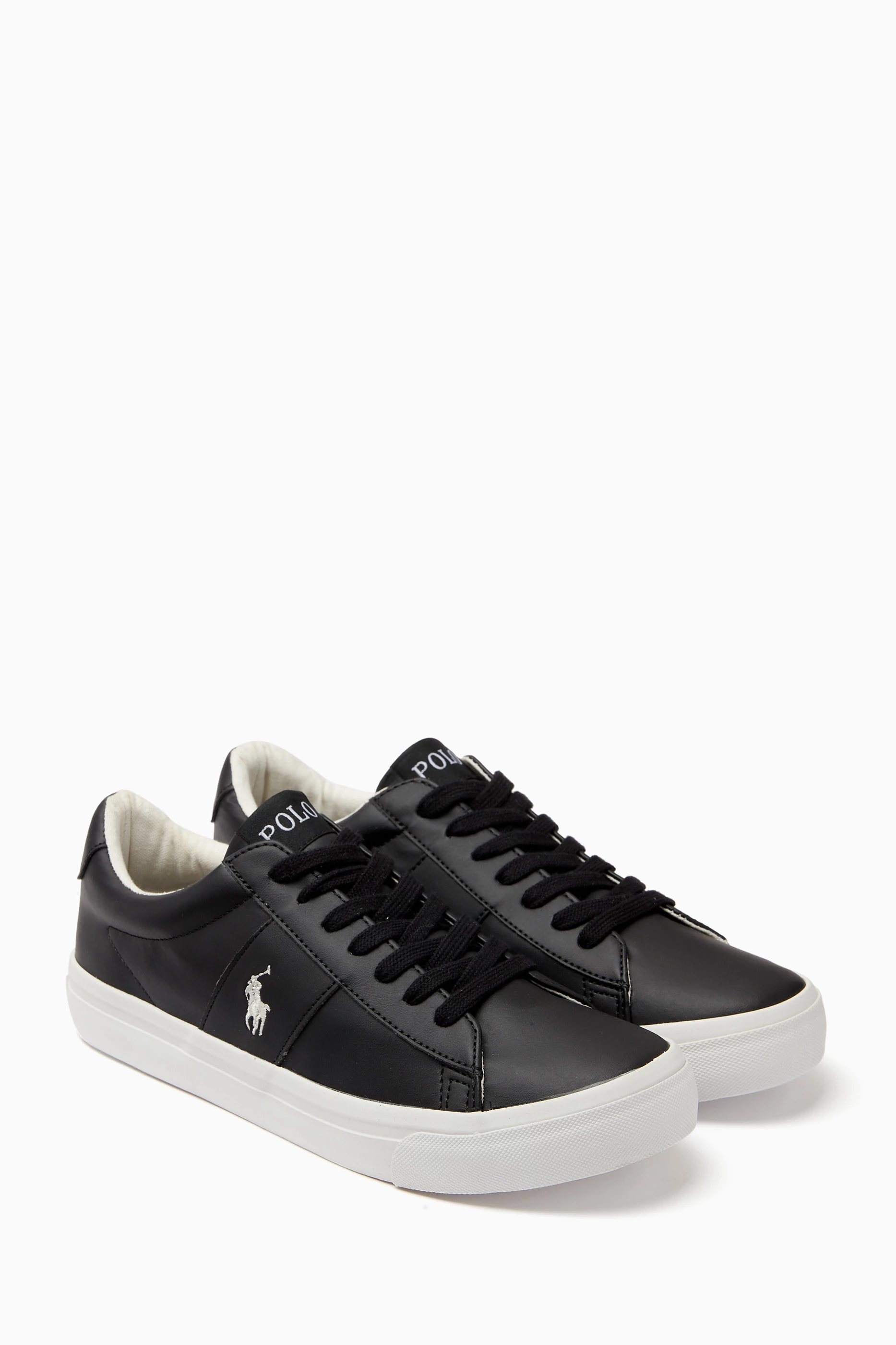 Polo ralph lauren sayer leather trainers hot sale in black