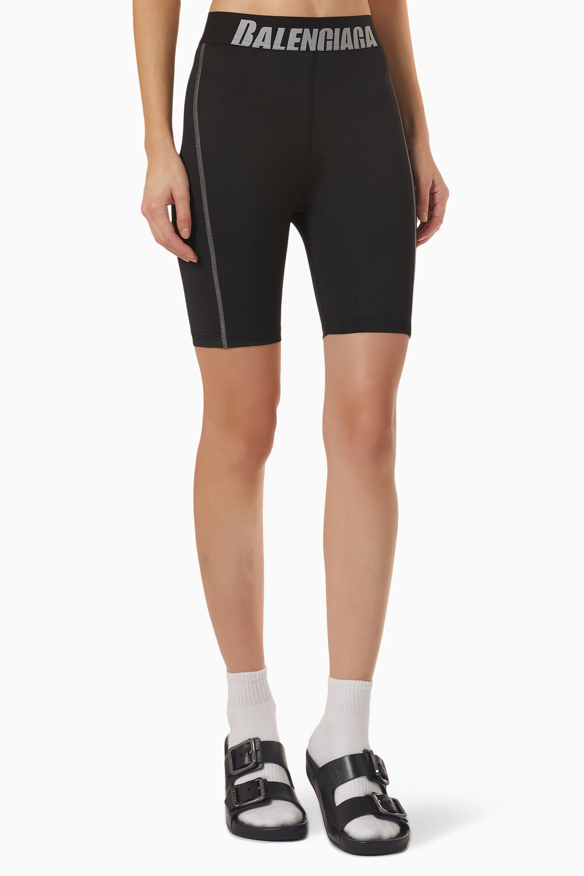 Buy Balenciaga Black Logo Waistband Biker Shorts for Women in UAE Ounass