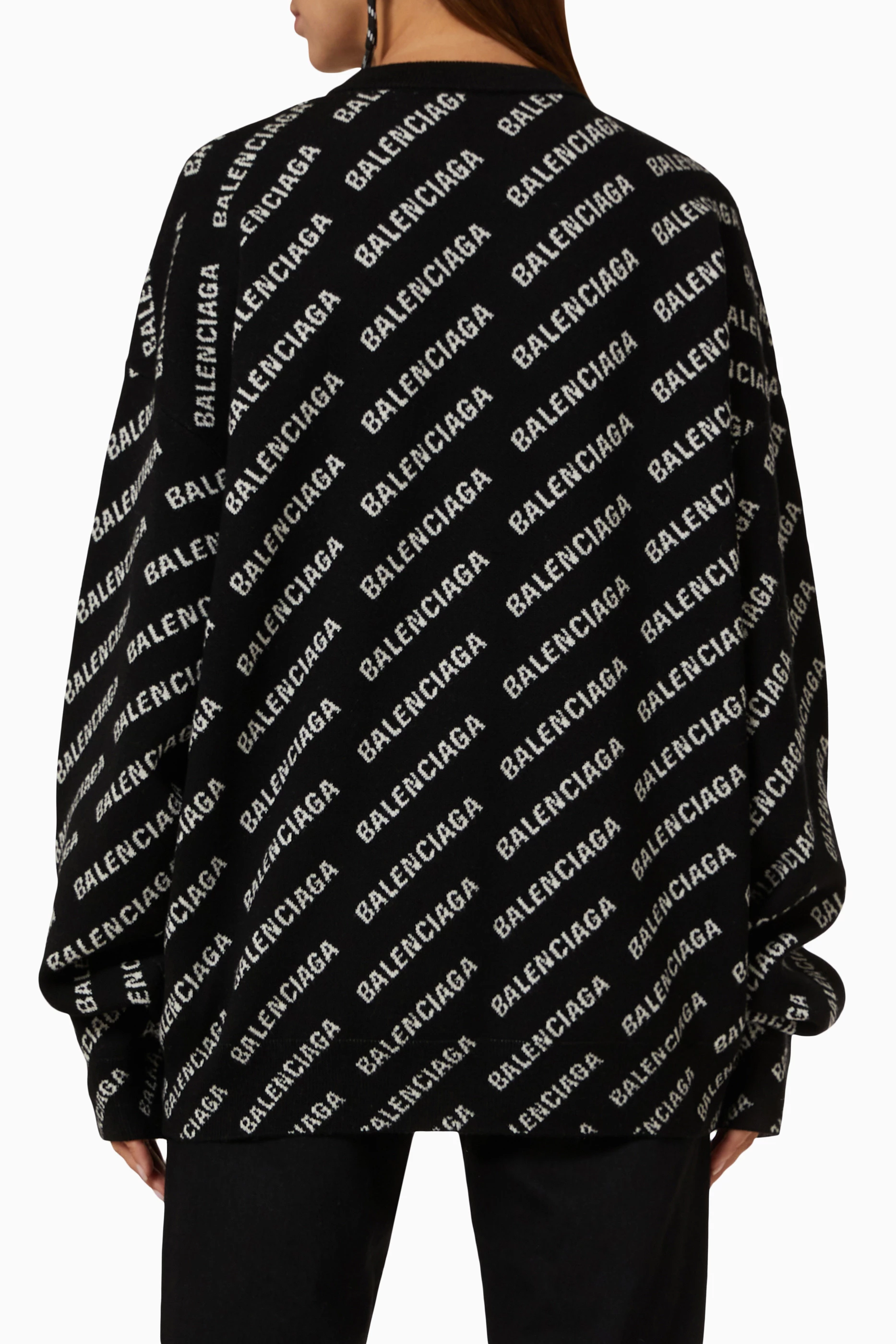 Buy Balenciaga Black Mini Allover Logo Sweater in Wool knit for