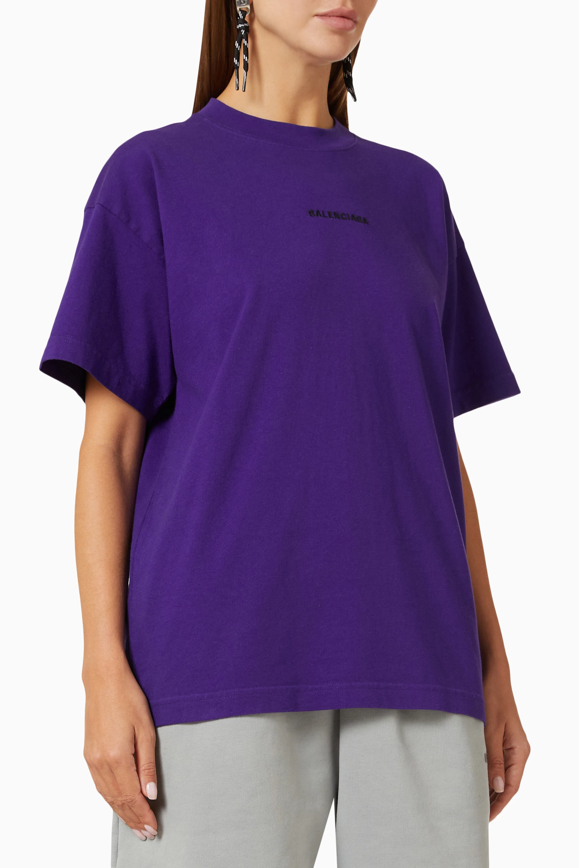 Buy Balenciaga Purple Logo Medium fit T shirt in Jersey for Women