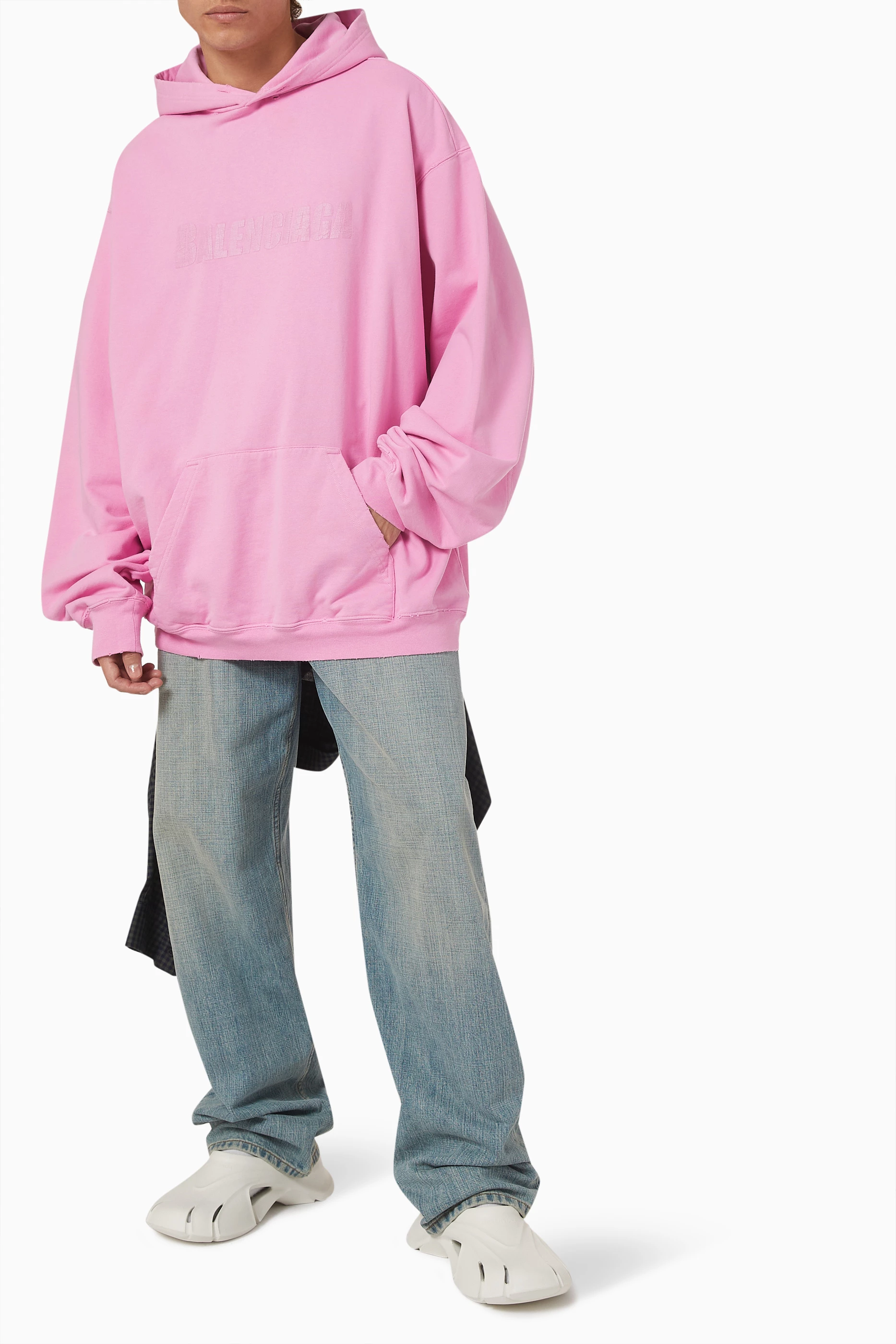 Buy Balenciaga Pink Bold Logo Hoodie in Cotton Jersey for Men in