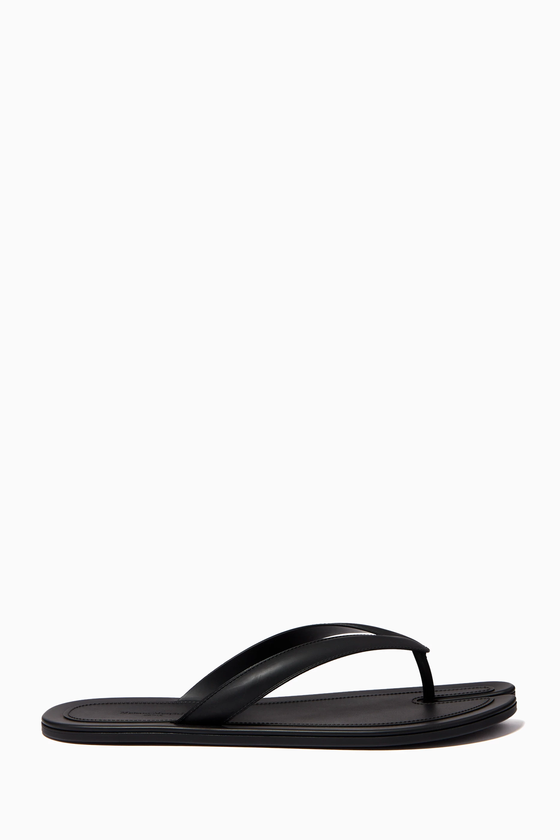 Mens black leather flip on sale flops