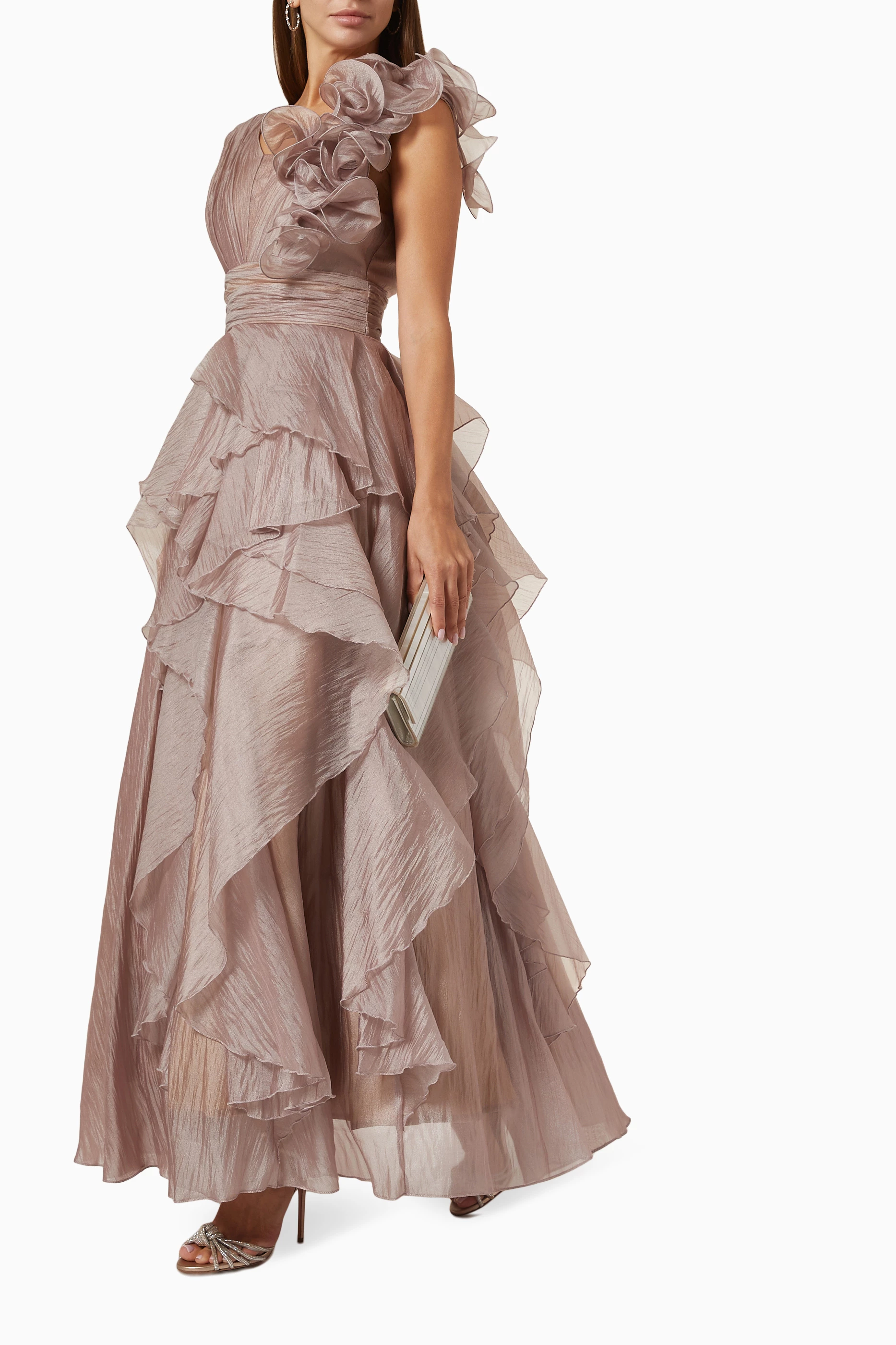 Bcbg draped 2025 ruffle maxi dress