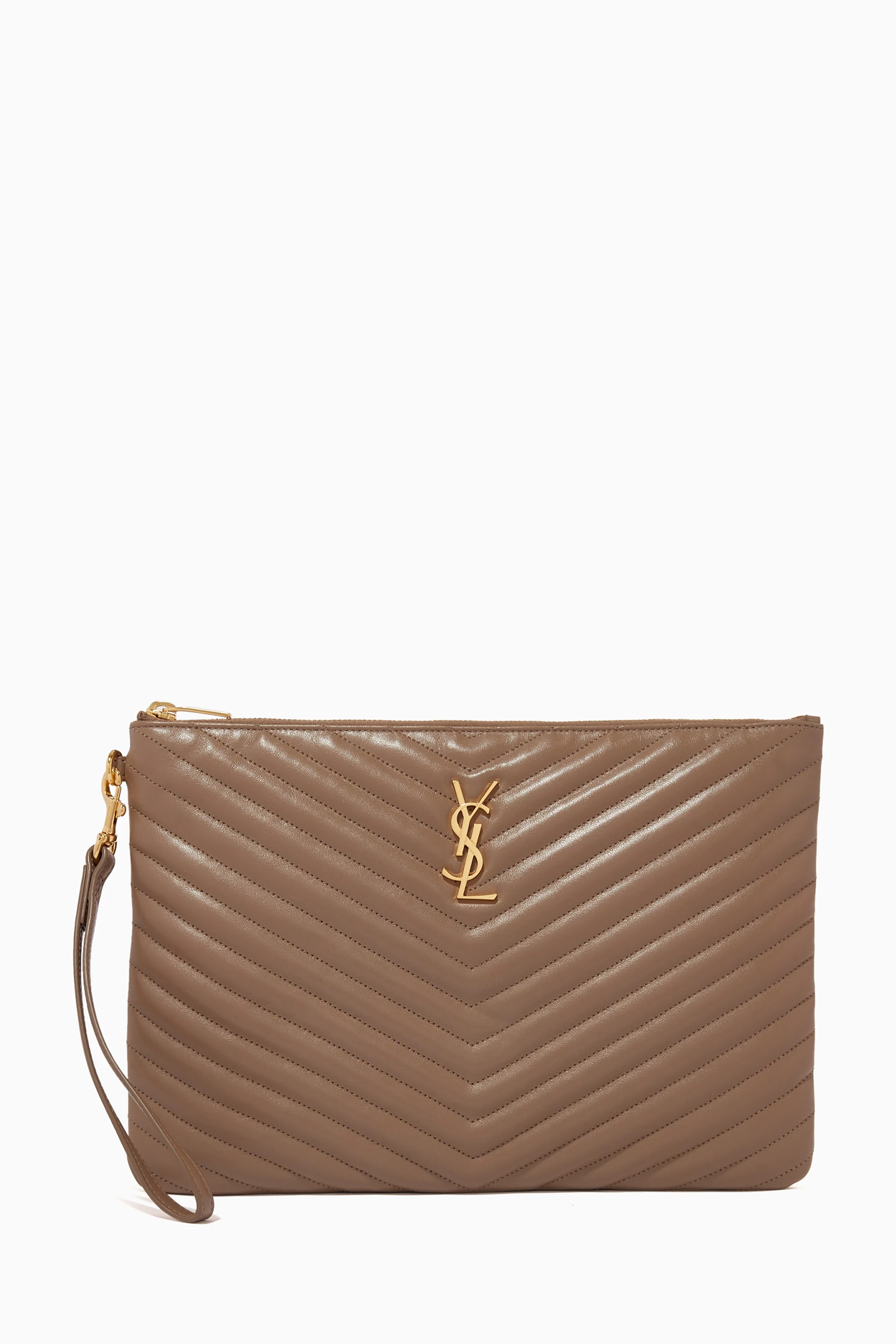 Buy SAINT LAURENT Brown Cassandre Tablet Pouch in Matelass