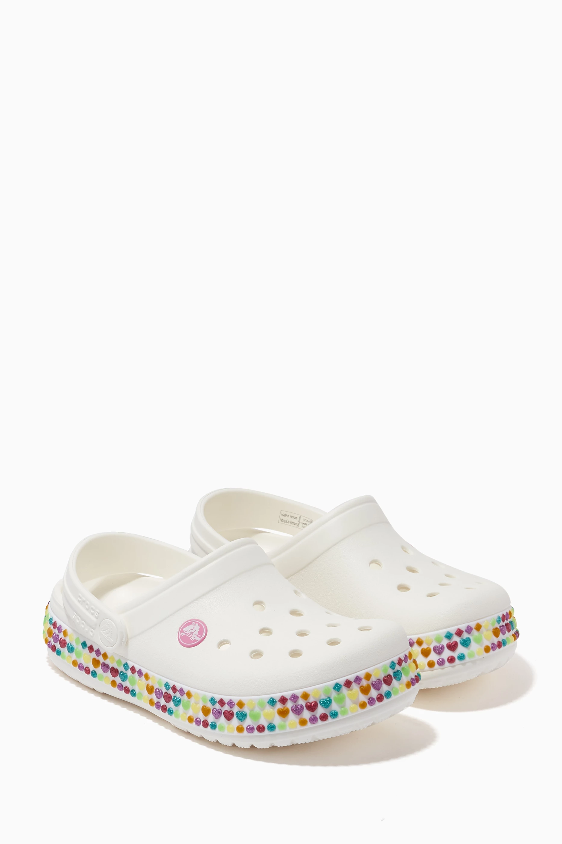 White and rainbow crocs outlet