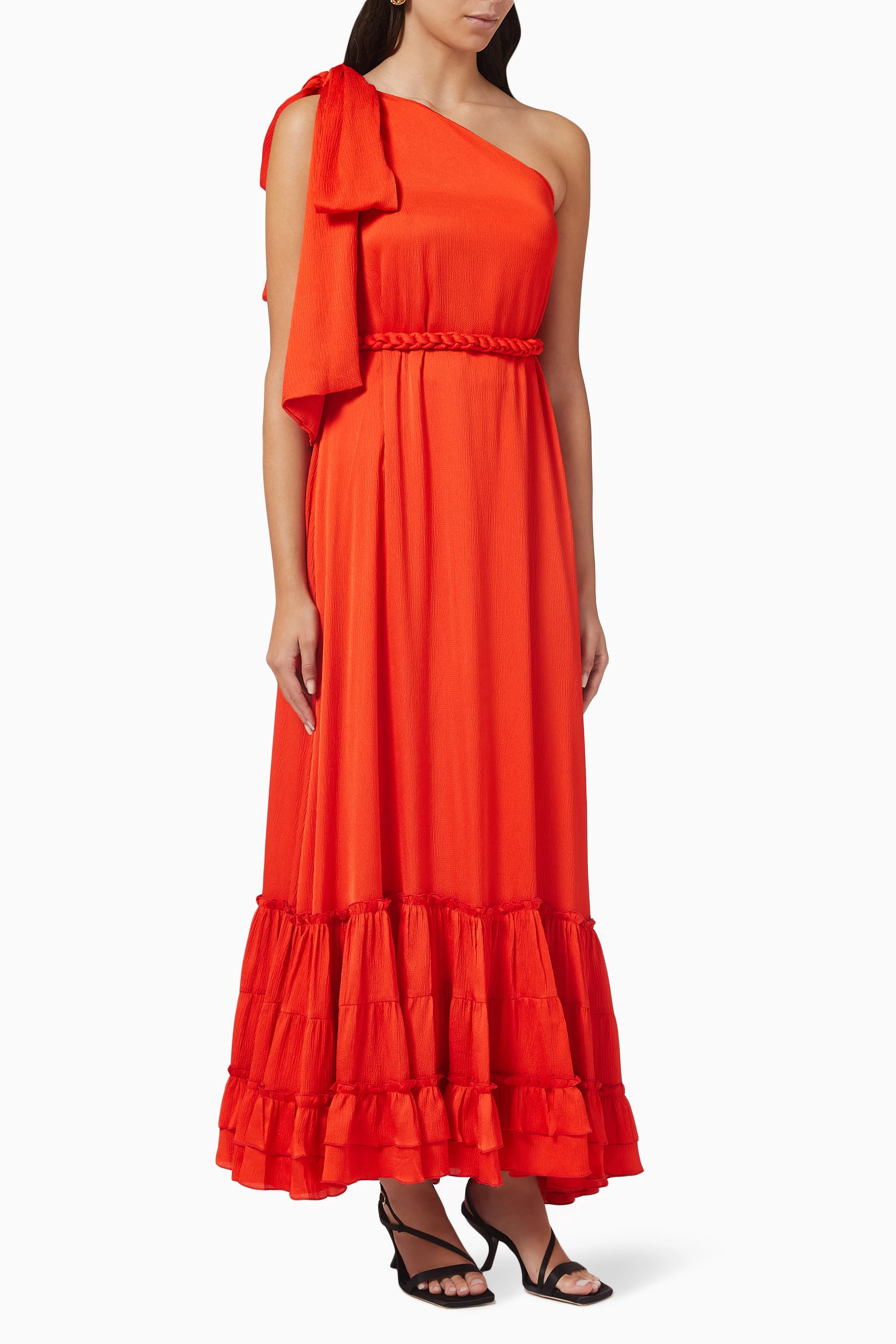 One shoulder store maxi dress red