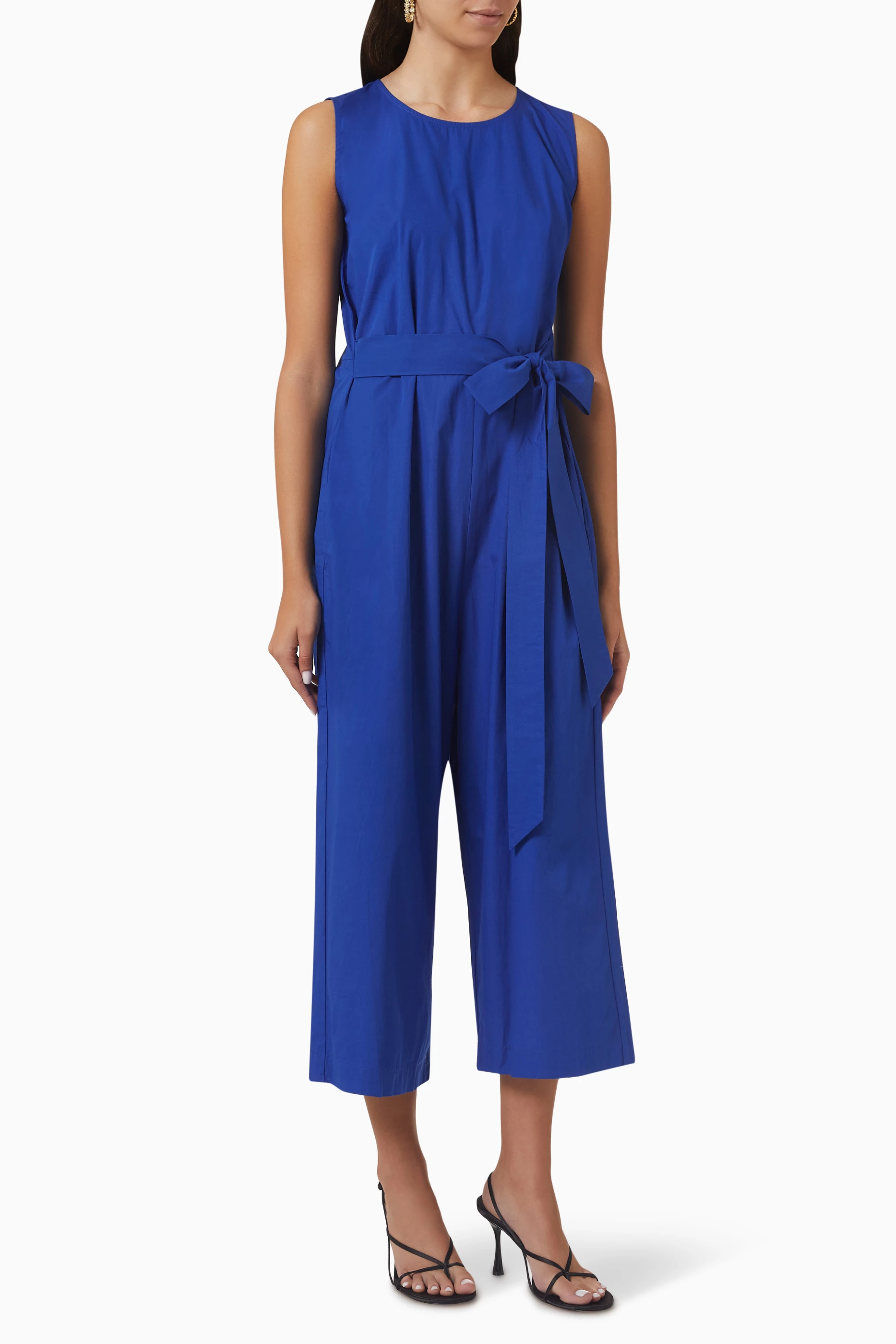 Buy Khara Kapas Blue Bluish Blue Belted Jumpsuit in Cotton for