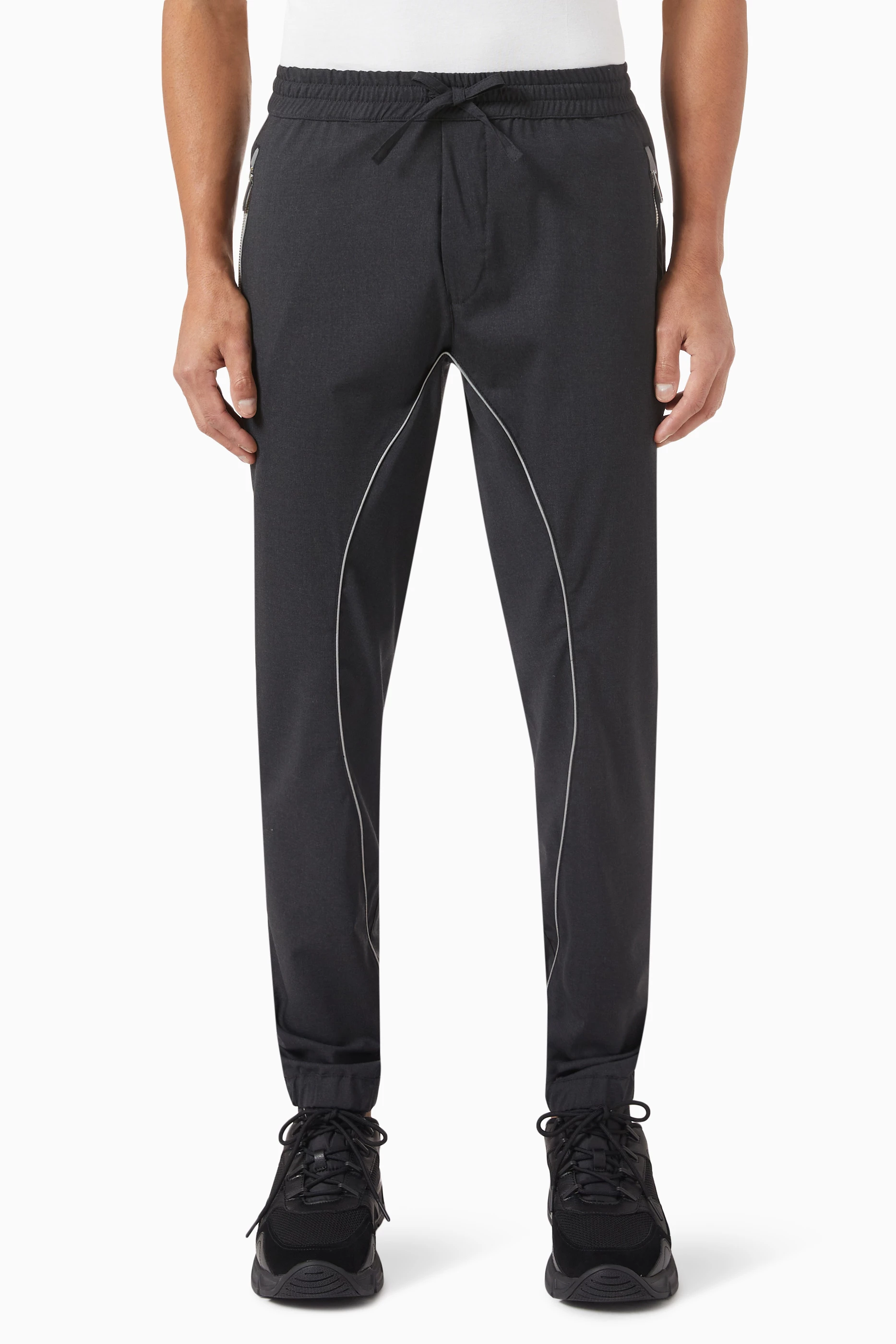 Buy Emporio Armani Grey Slim fit Joggers in Two way Stretch Wool for Men in UAE Ounass