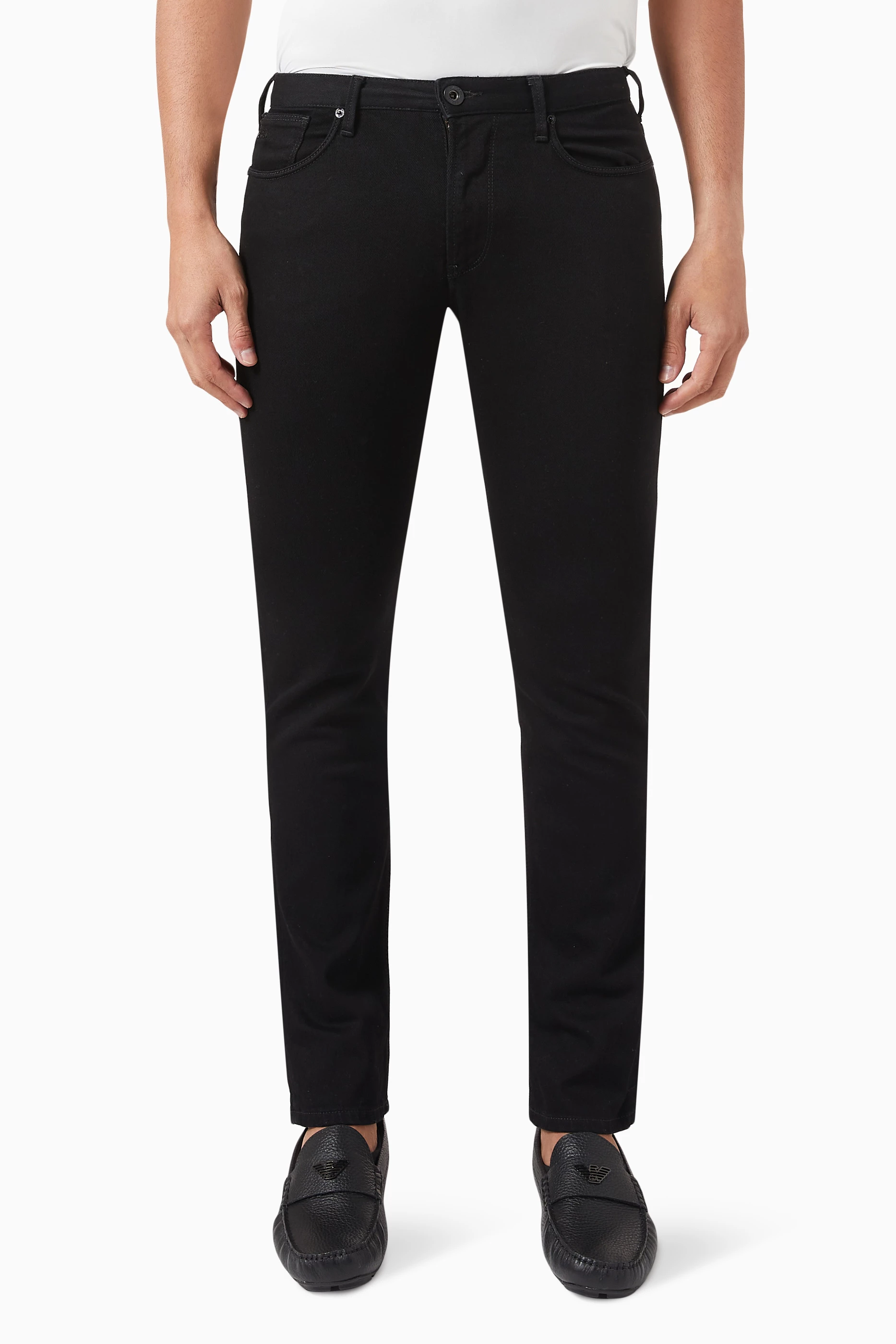 Buy Emporio Armani Black Logo Slim fit Jeans in Denim for Men in UAE Ounass