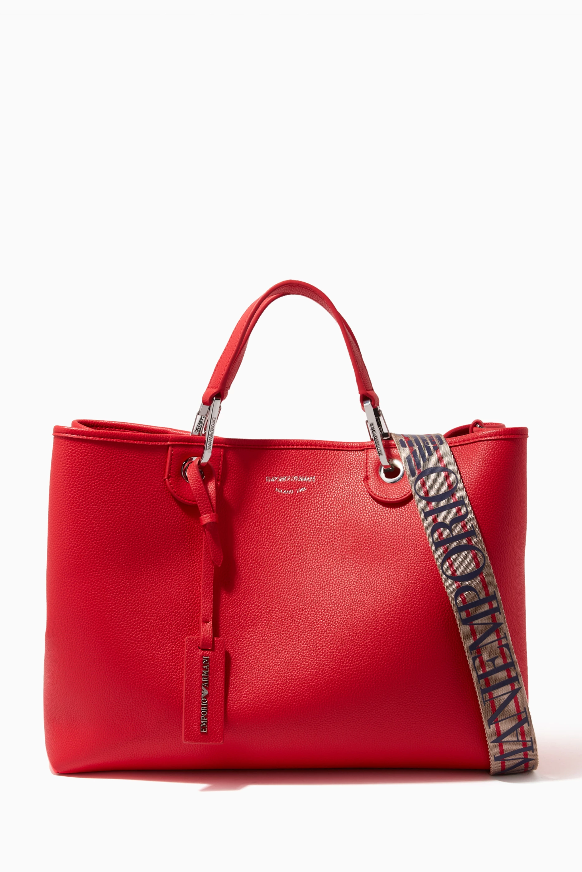 Buy Emporio Armani Red Medium Logo embossed Tote Bag in Faux