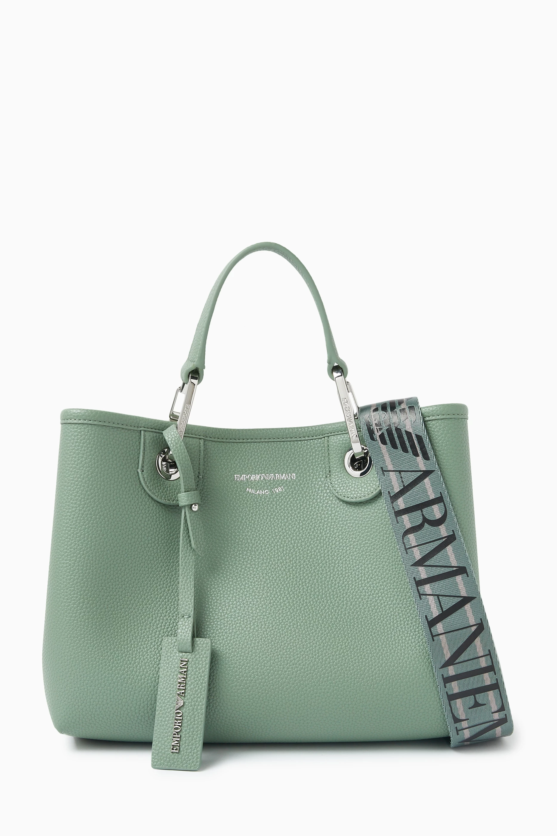 Buy Emporio Armani Green Small Logo embossed Tote Bag in Faux