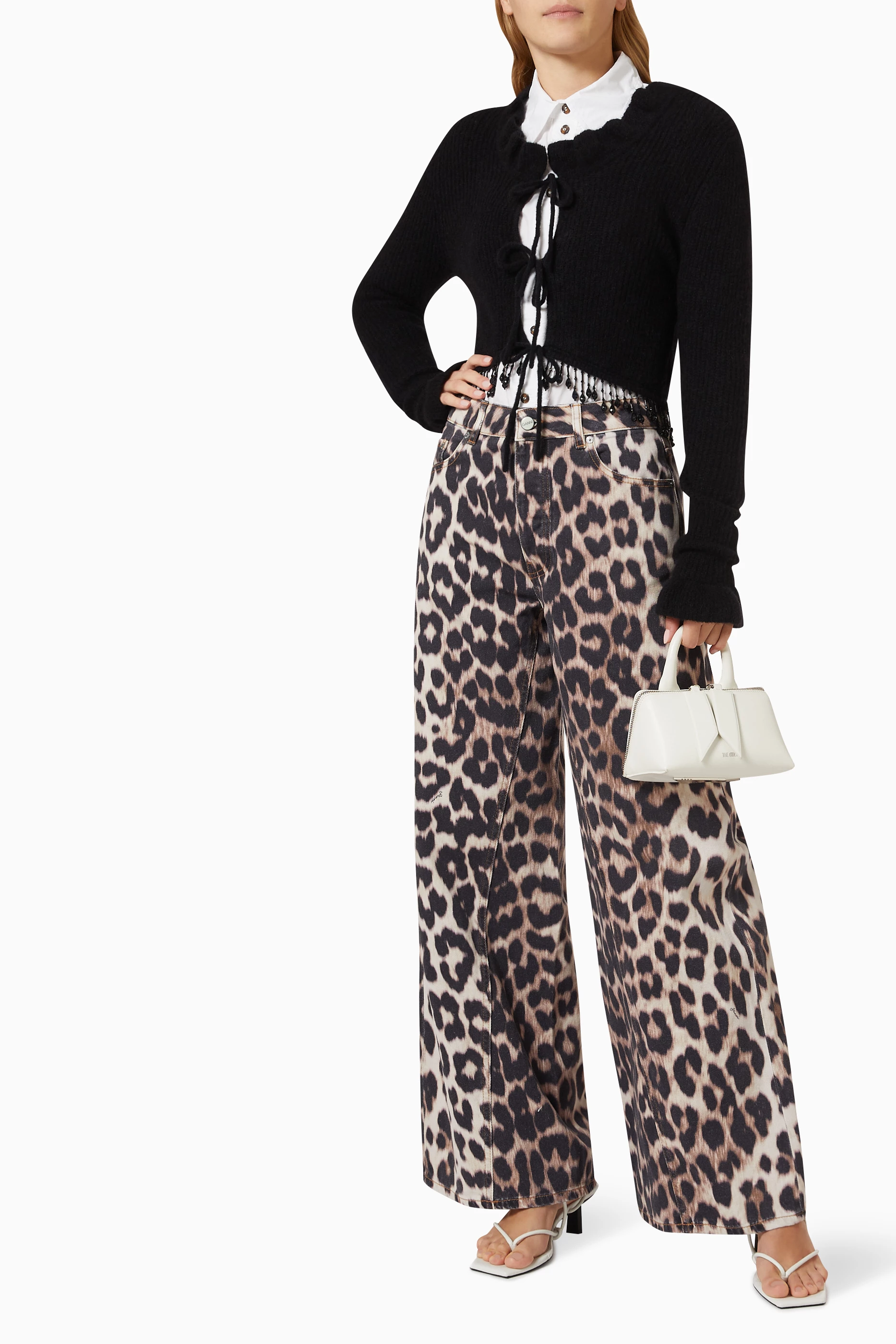 Buy Ganni Brown Leopard print Jeans in Denim for Women in UAE Ounass