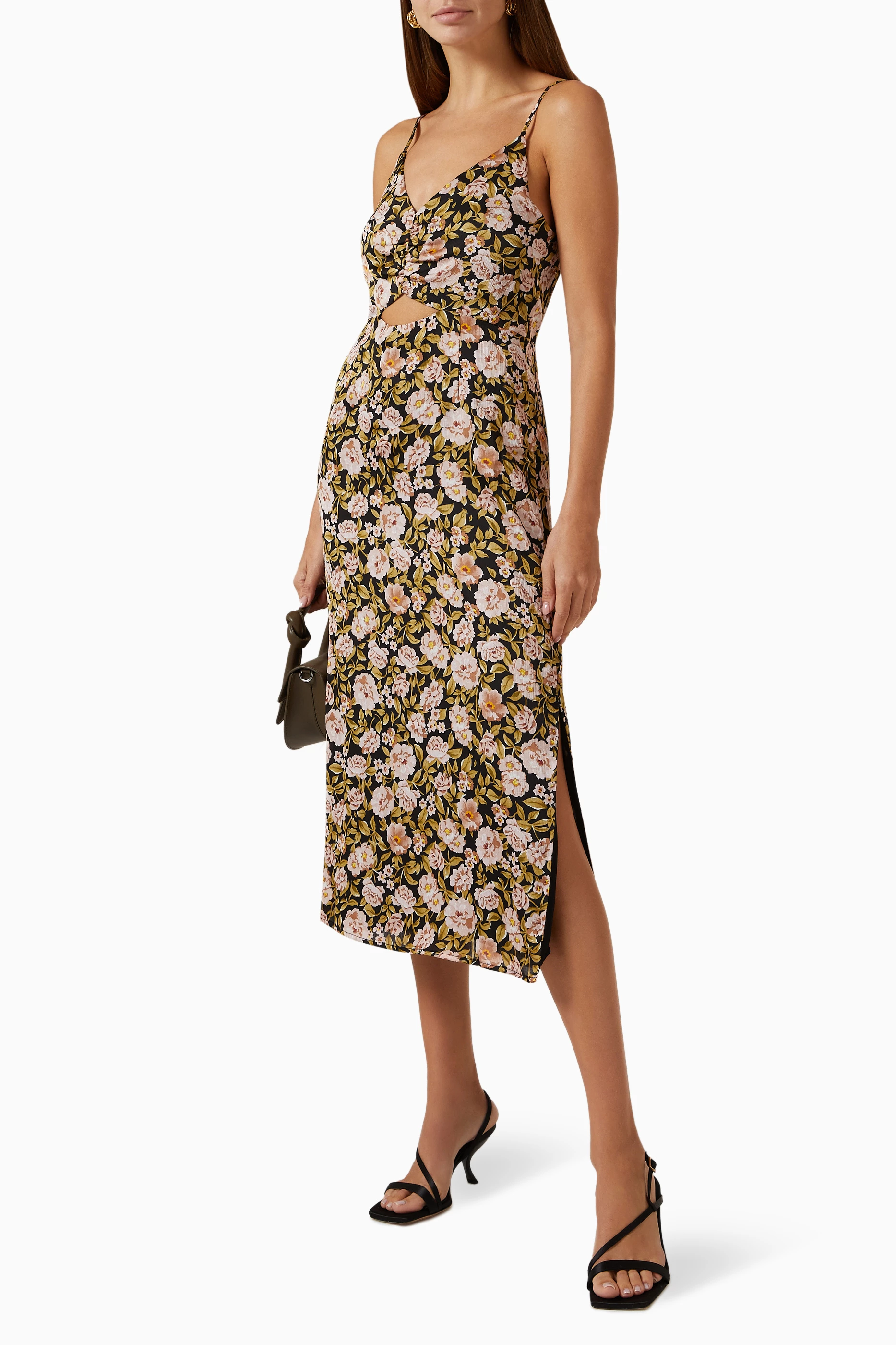 Buy Minkpink Black Eliza Floral print Slip Midi Dress for Women in