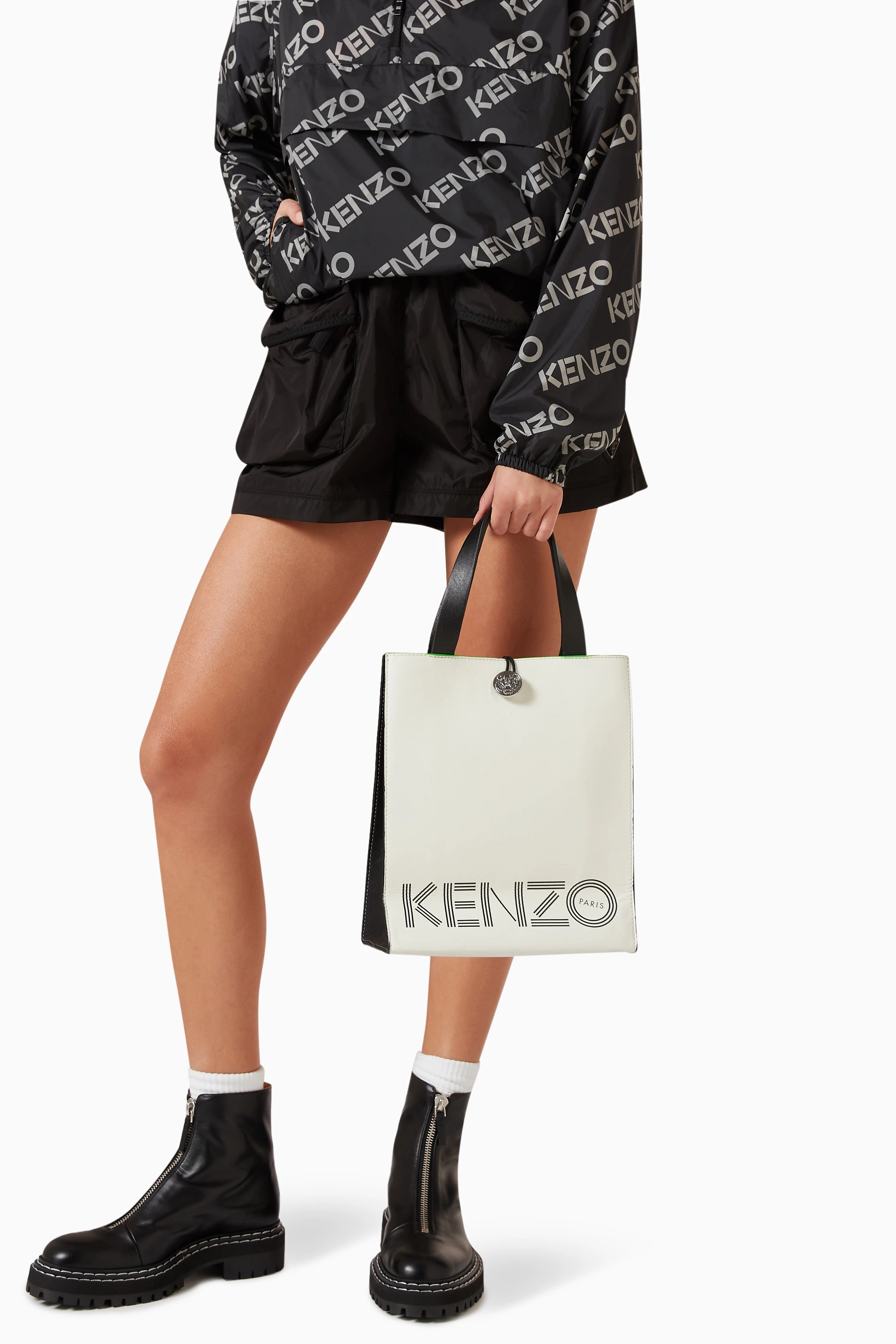 Buy Kenzo Pre Loved White x H M Logo Tote Bag in Leather for Women
