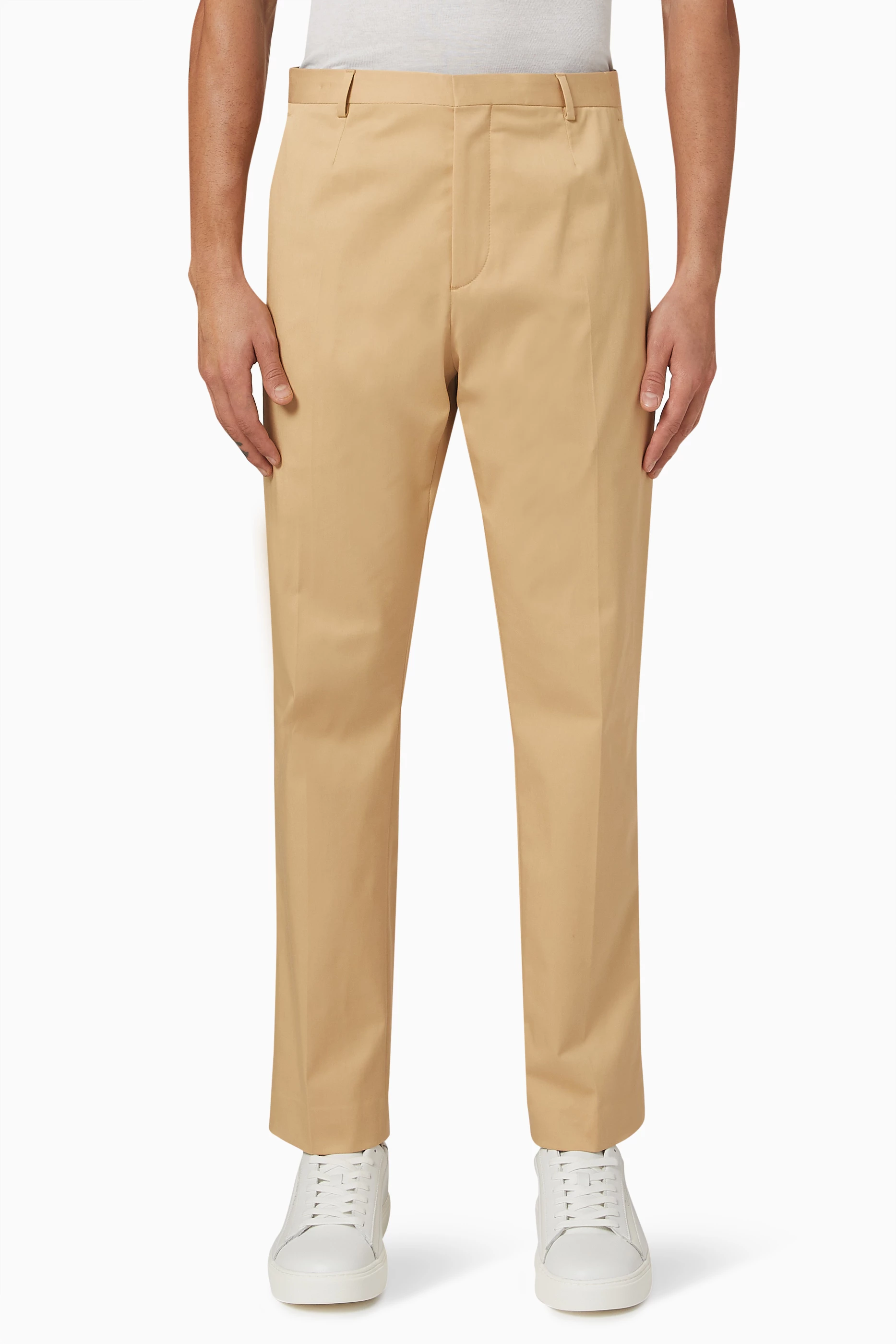 Buy Calvin Klein Neutral Trousers in Tencel Twill Blend for Men in