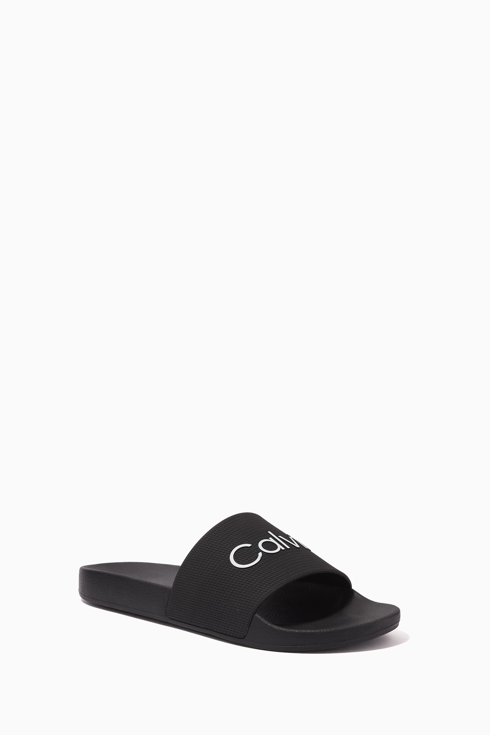 Buy Calvin Klein Black Logo Pool Slide Sandals in Recycled Rubber