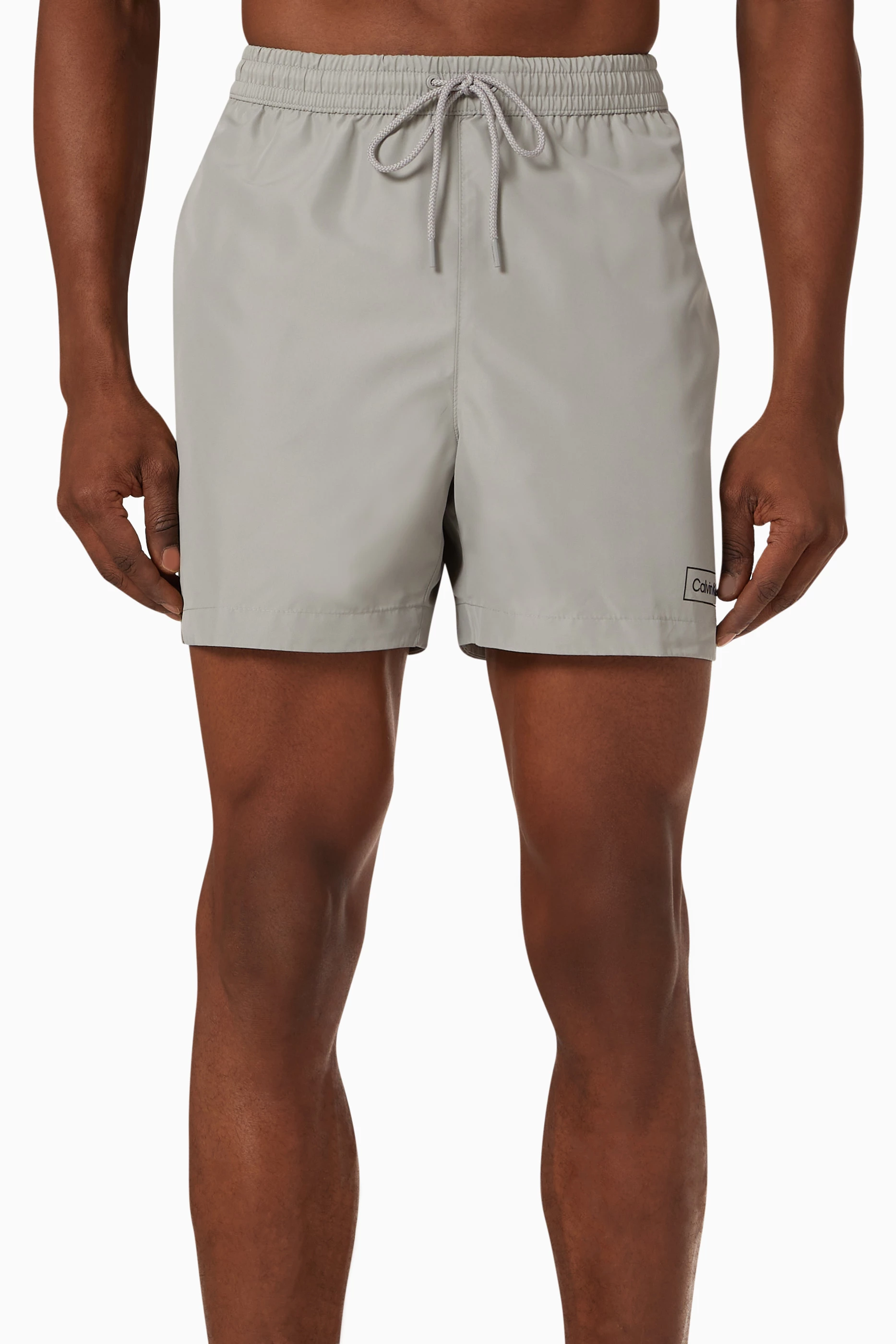 Buy Calvin Klein Grey Logo Drawstring Swim Shorts in Recycled