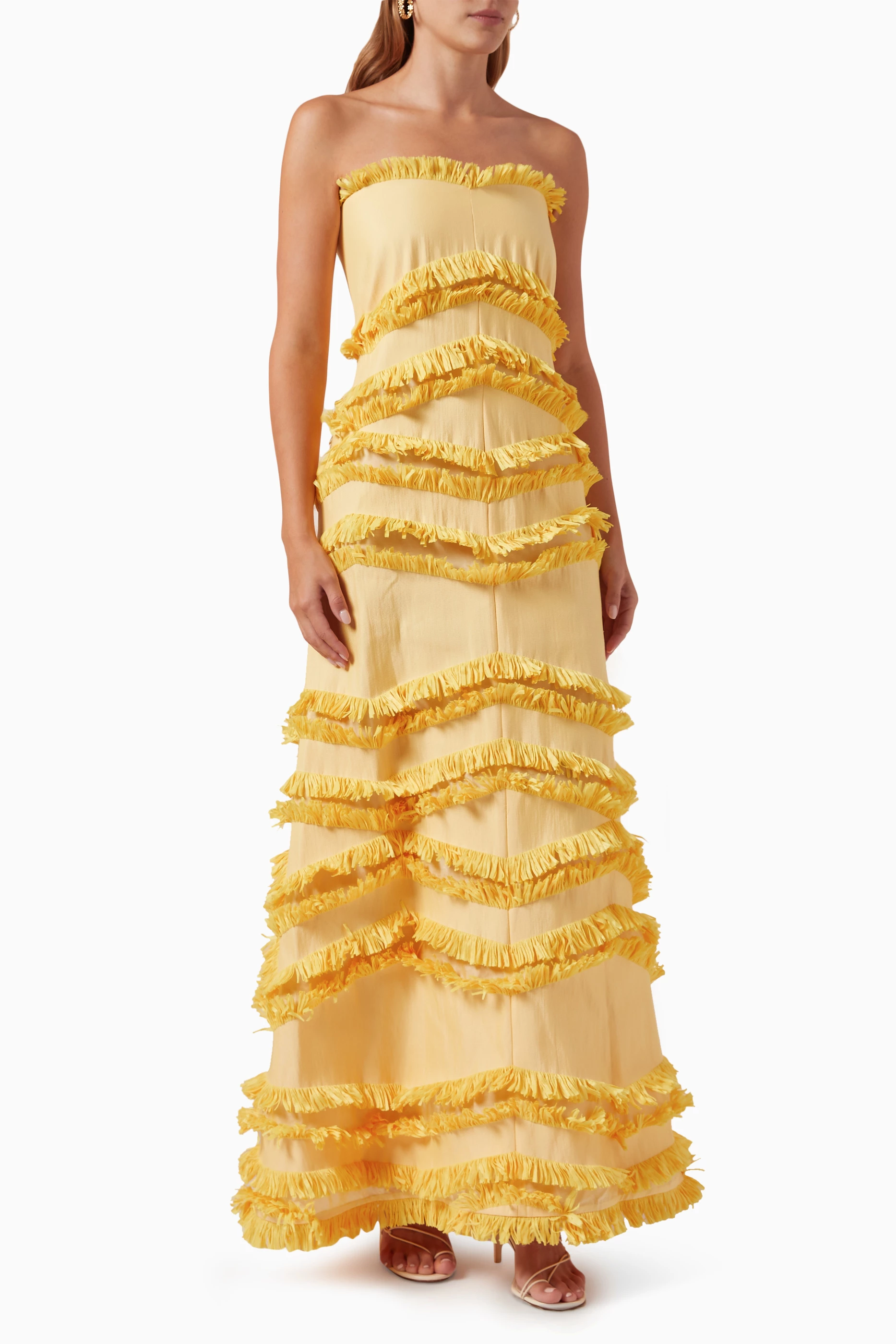 Buy Alexis Yellow Reeve Tiered Maxi Dress in Cotton blend for